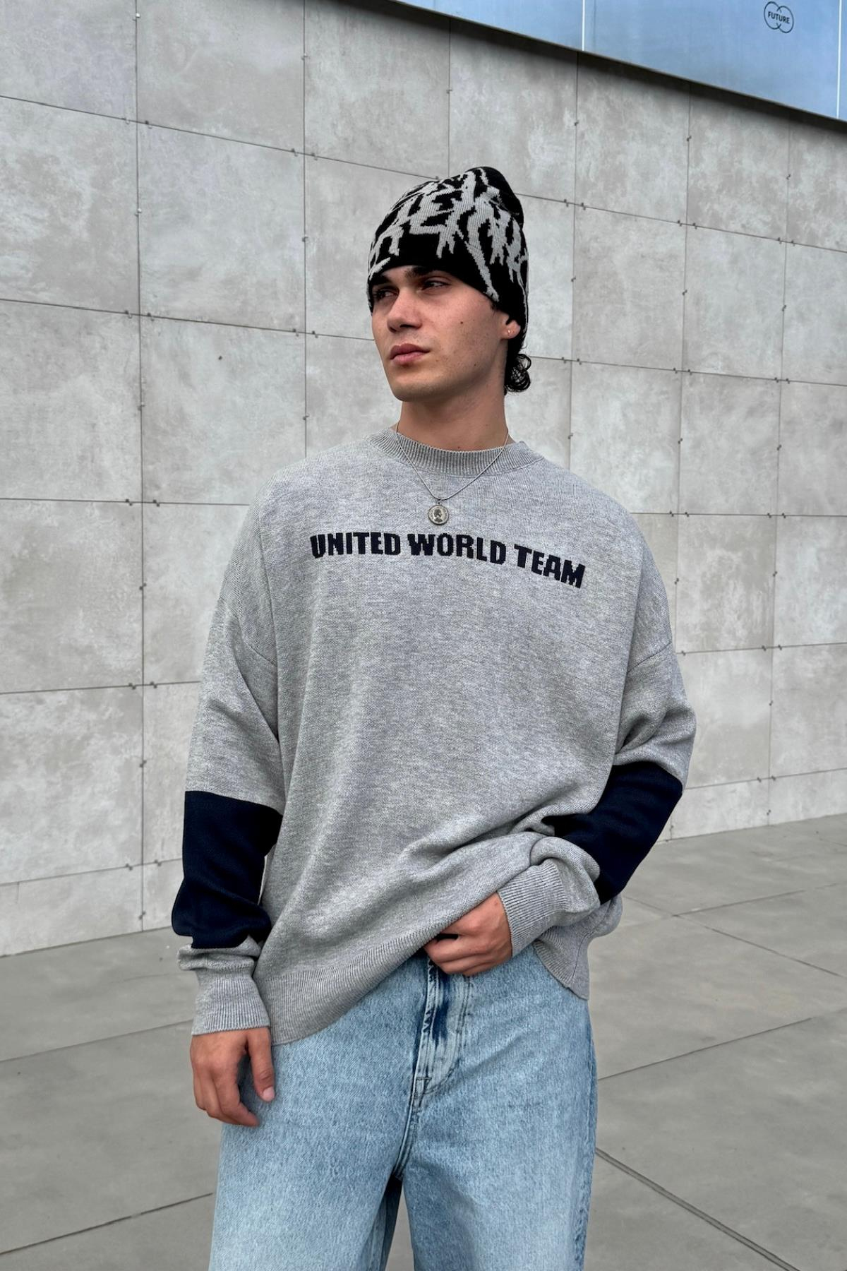 Desenli Oversize Gri Kazak JC01