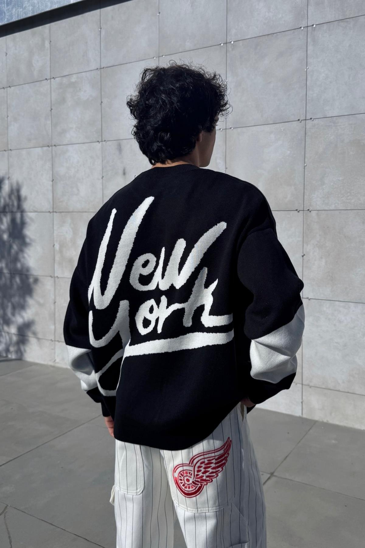Desenli Oversize Siyah Kazak JC01