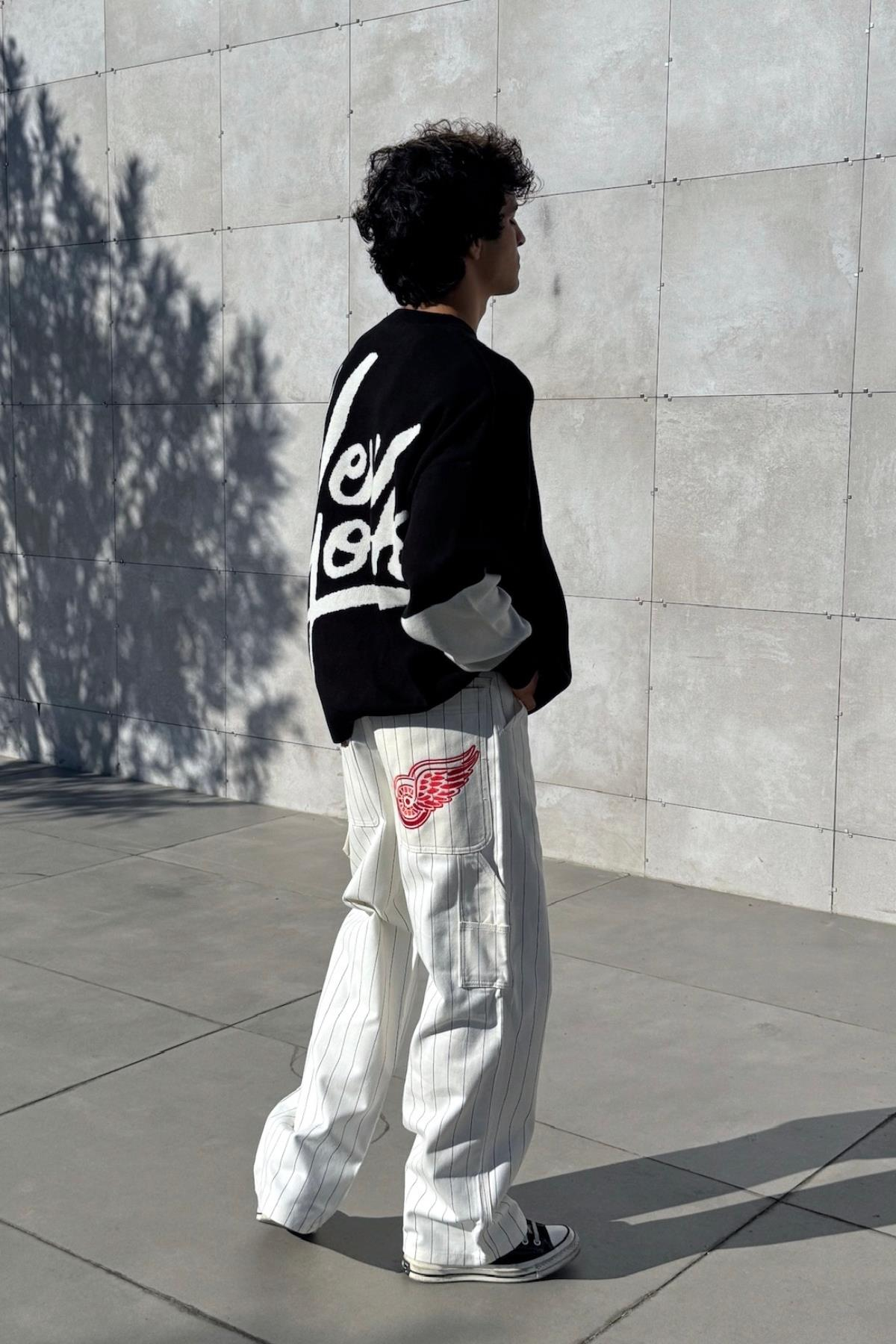 Desenli Oversize Siyah Kazak JC01