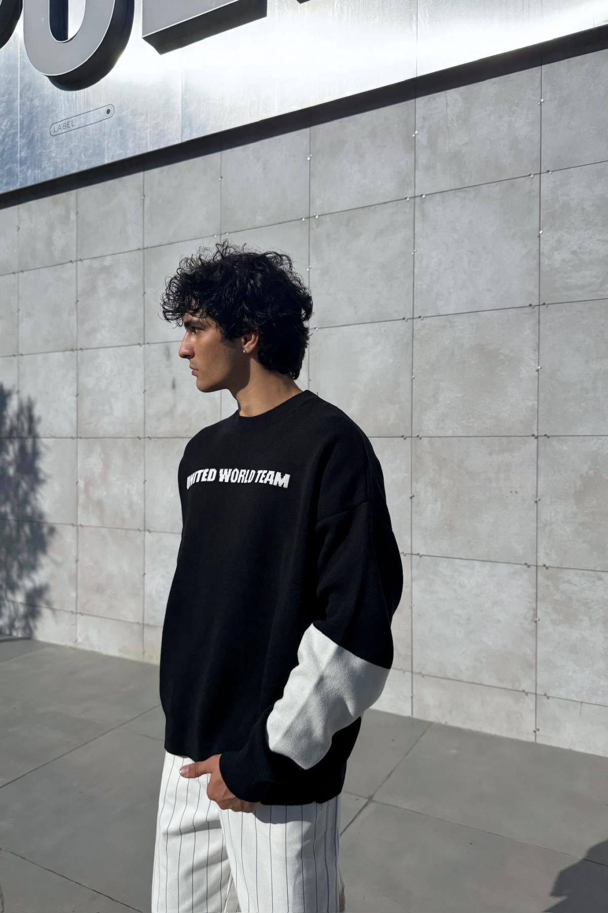 Desenli Oversize Siyah Kazak JC01