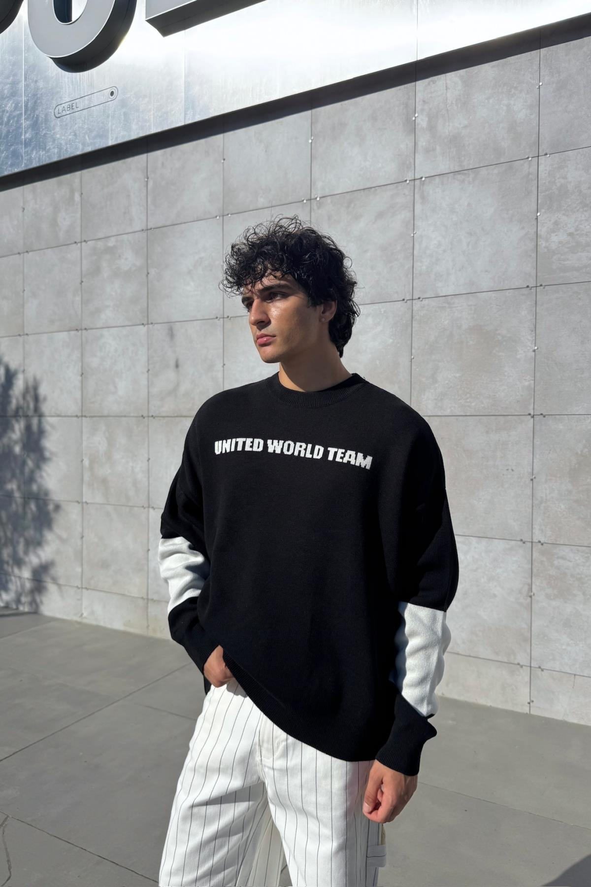 Desenli Oversize Siyah Kazak JC01
