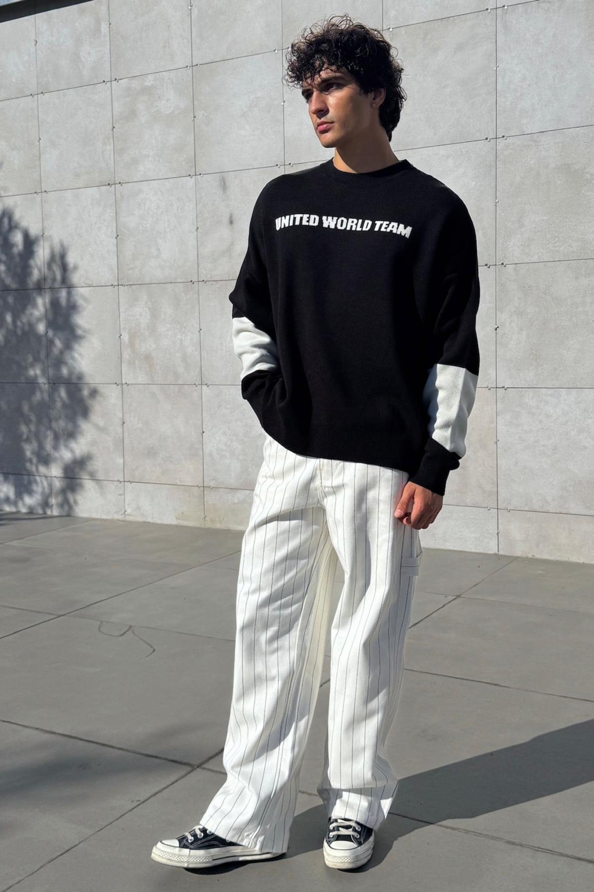 Desenli Oversize Siyah Kazak JC01