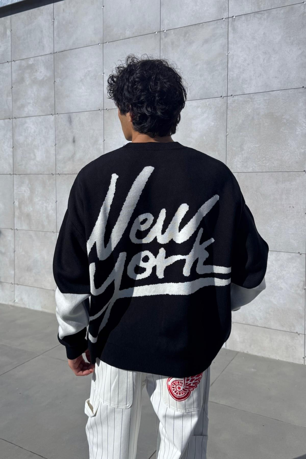 Desenli Oversize Siyah Kazak JC01