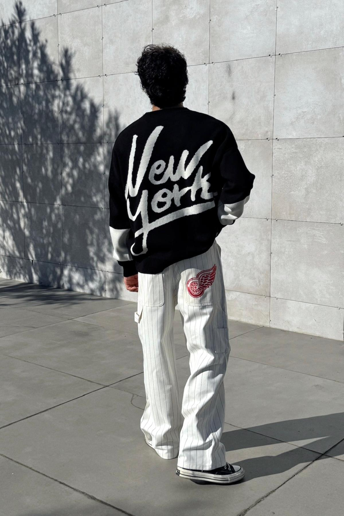 Desenli Oversize Siyah Kazak JC01