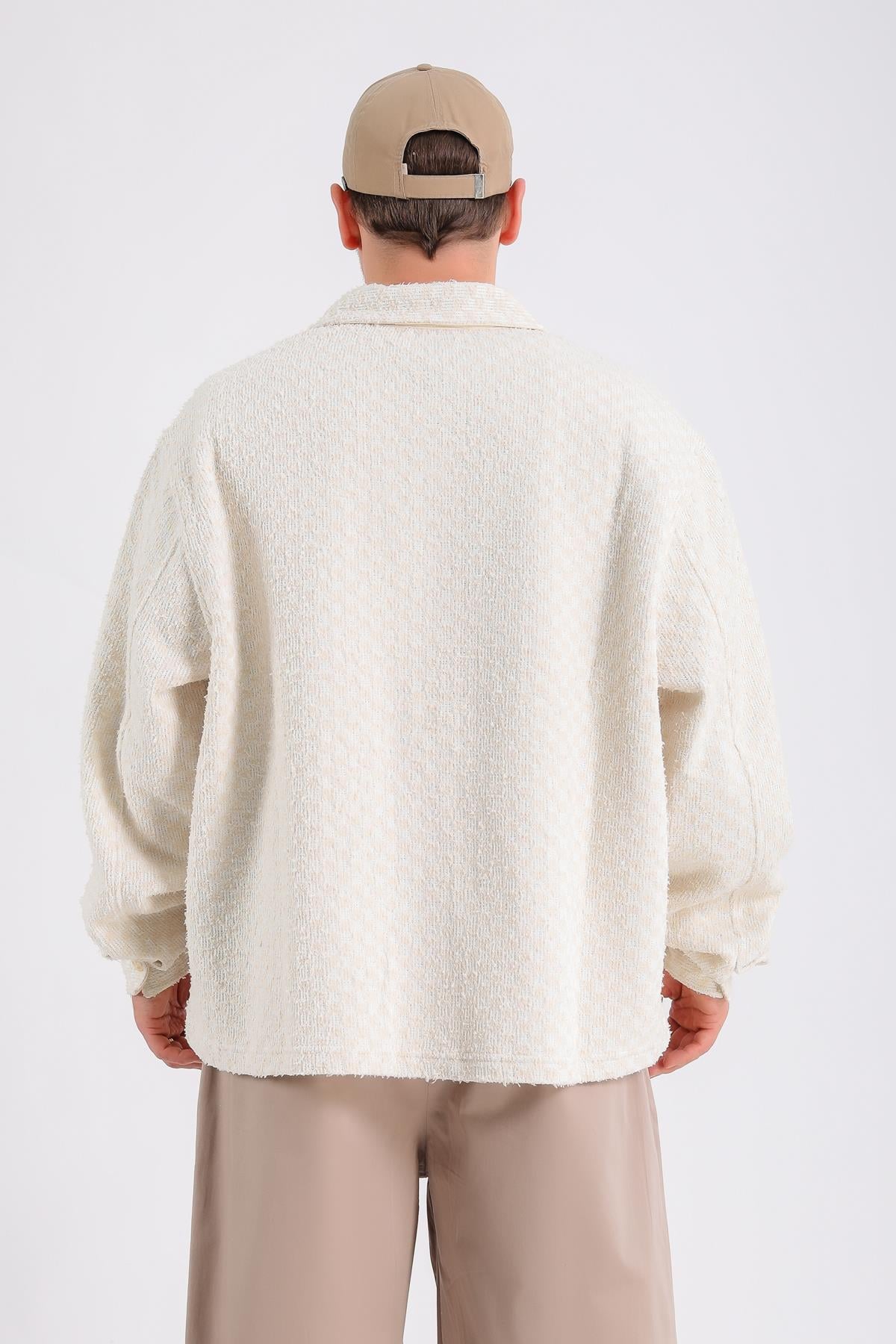 Desenli Oversize Triko Kumaş Gömlek SW1207