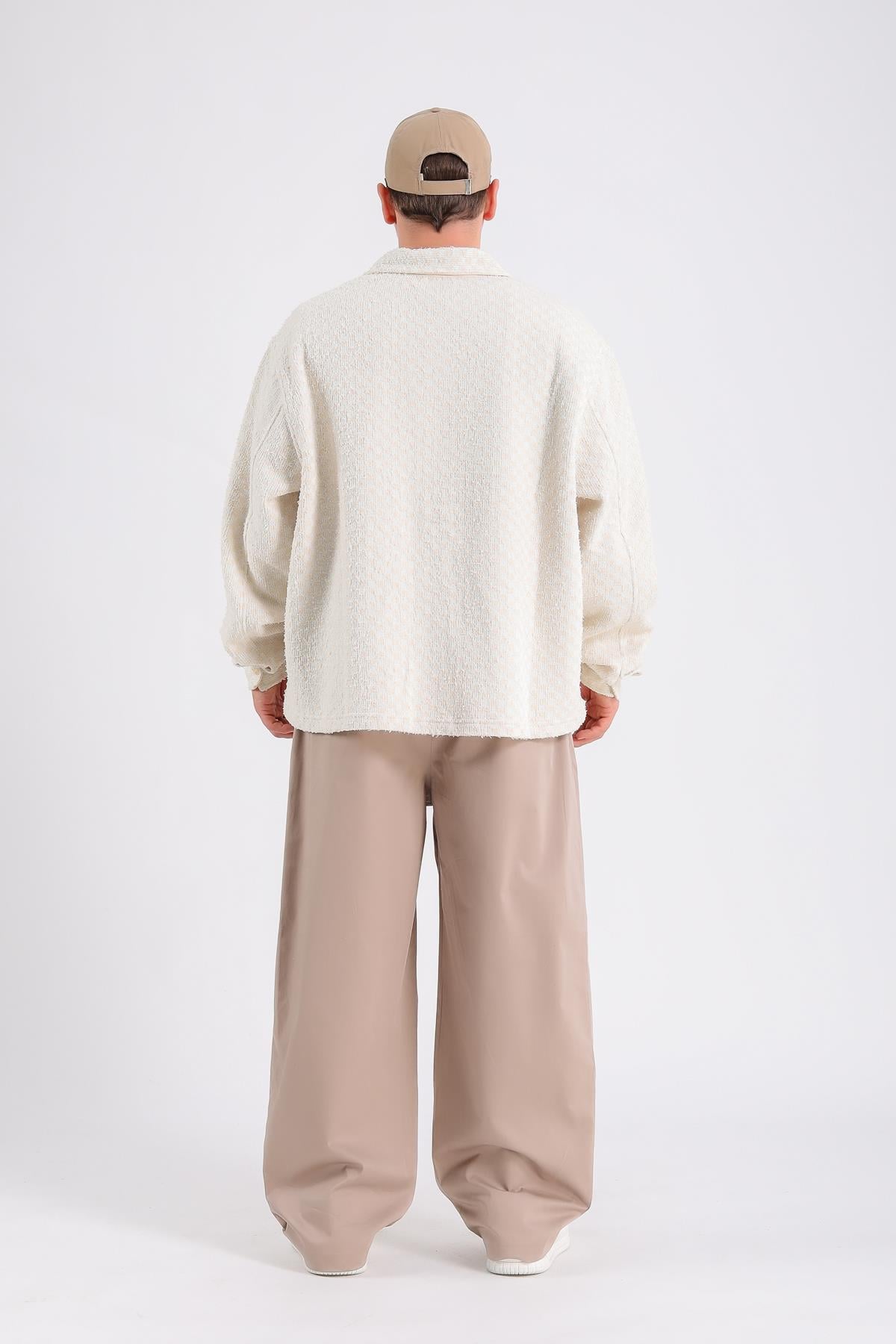 Desenli Oversize Triko Kumaş Gömlek SW1207