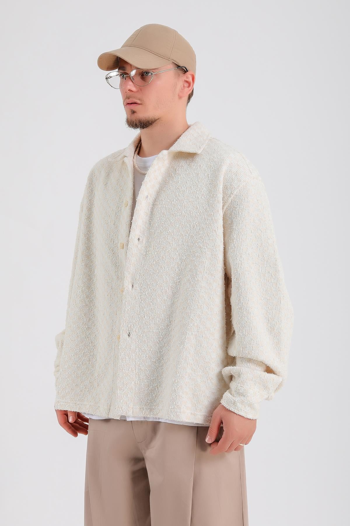 Desenli Oversize Triko Kumaş Gömlek SW1207