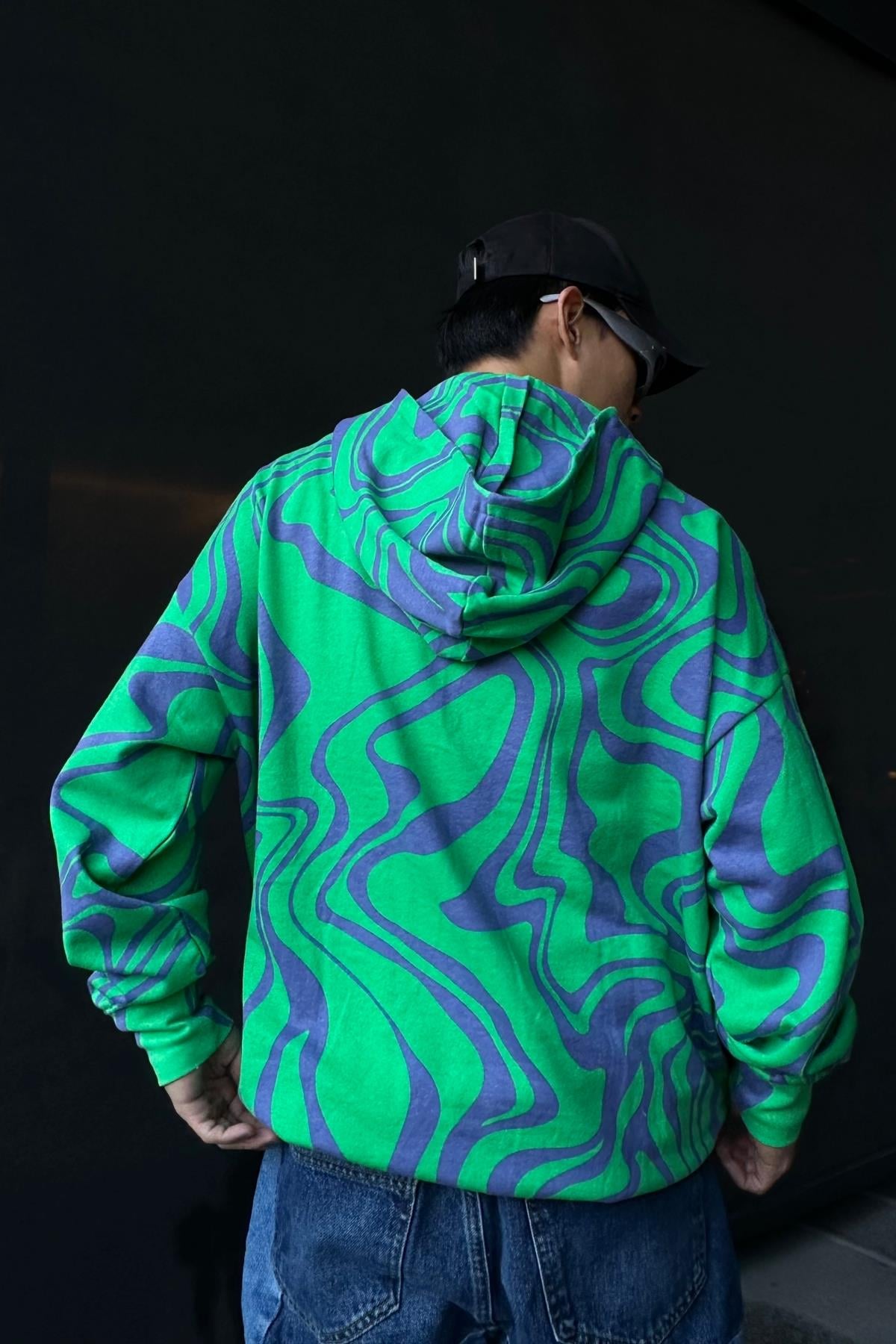 Desenli Yeşil Oversize Sweatshirt SW1007