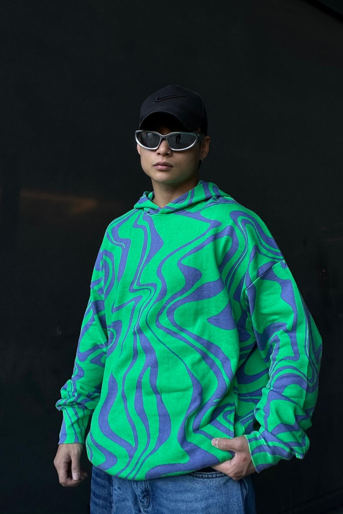 Desenli Yeşil Oversize Sweatshirt SW1007