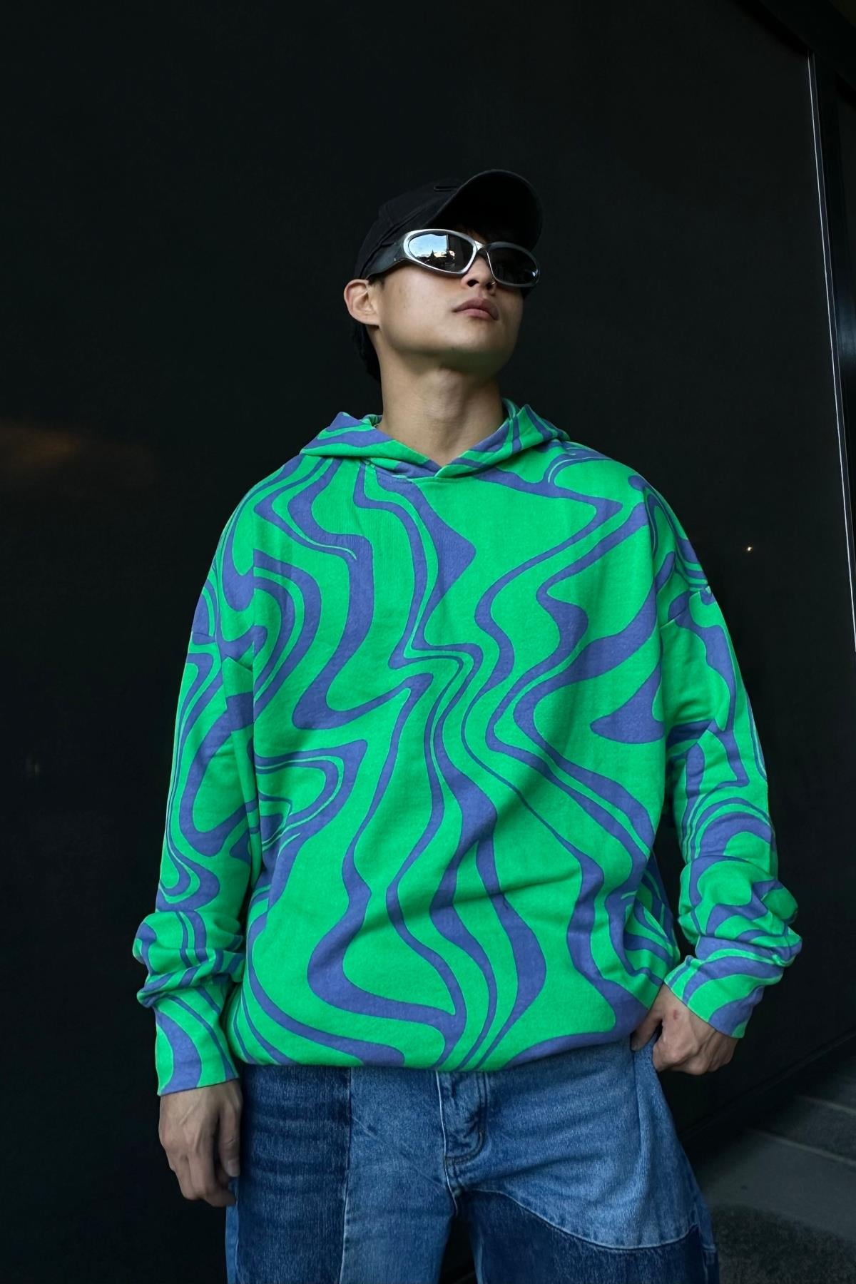 Desenli Yeşil Oversize Sweatshirt SW1007