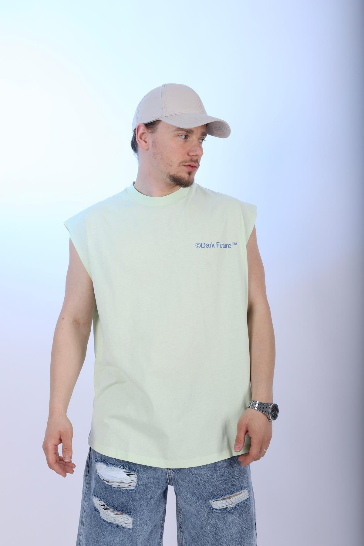 DF Açık Yeşil Baskılı Oversize Atlet T1001