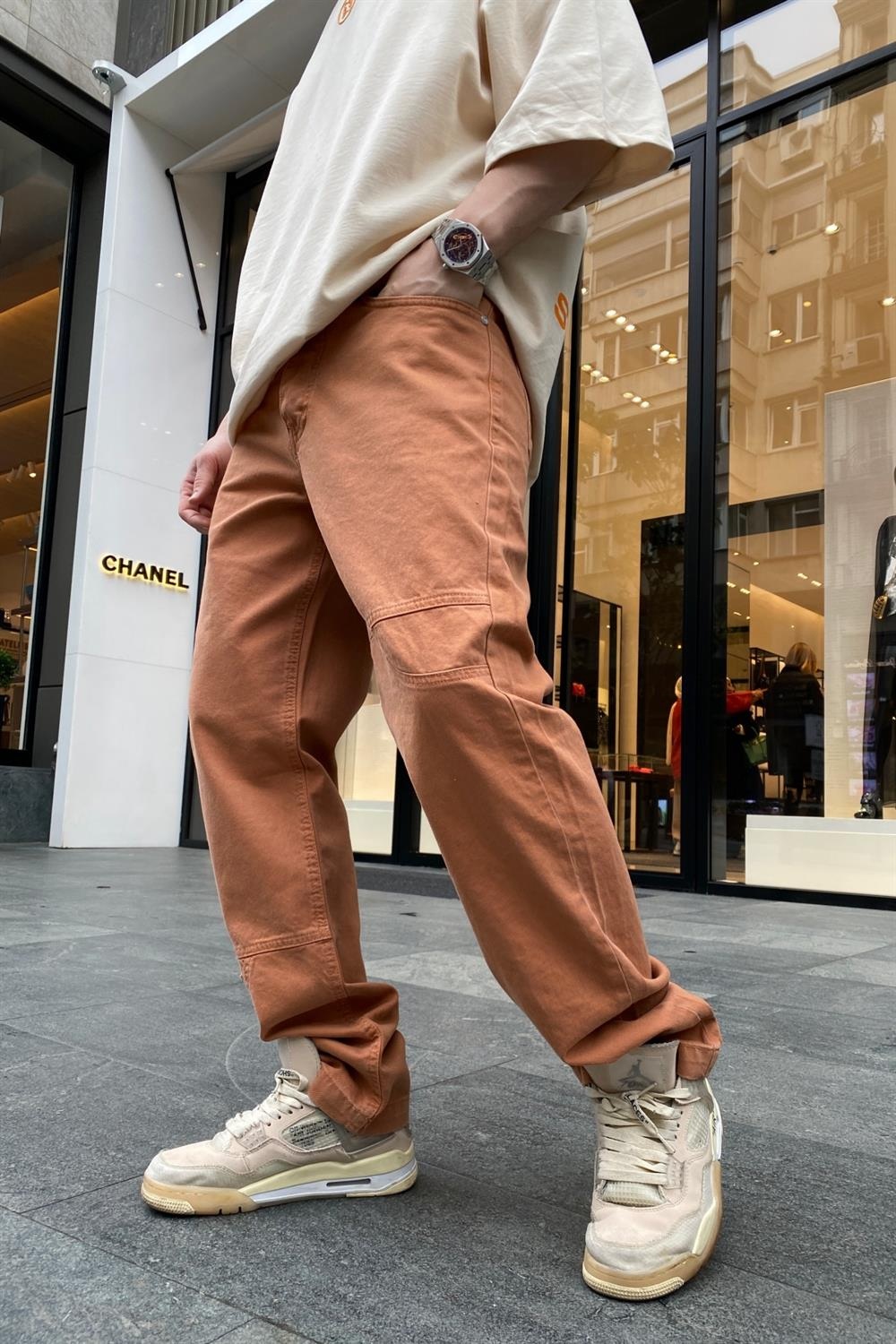 Dikiş Detay Oranj Jean Pantolon P657