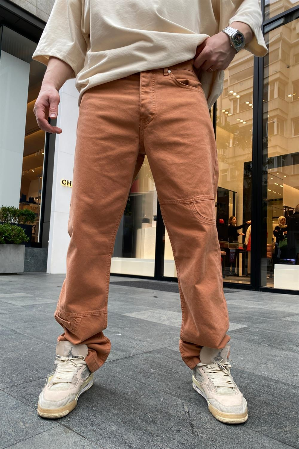 Dikiş Detay Oranj Jean Pantolon P657