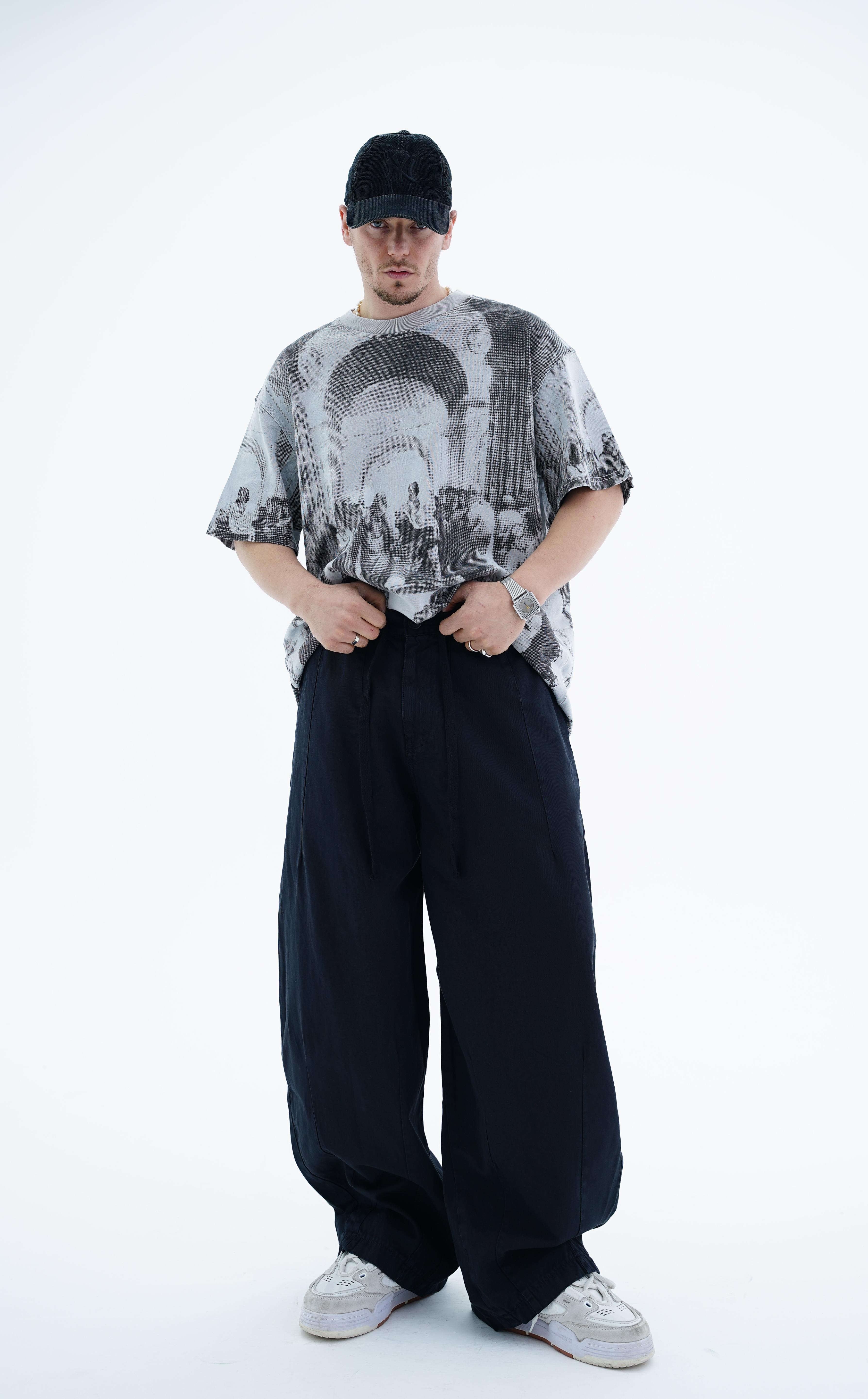 Dikiş Detay Siyah Baggy Pantolon CT01 6390-5