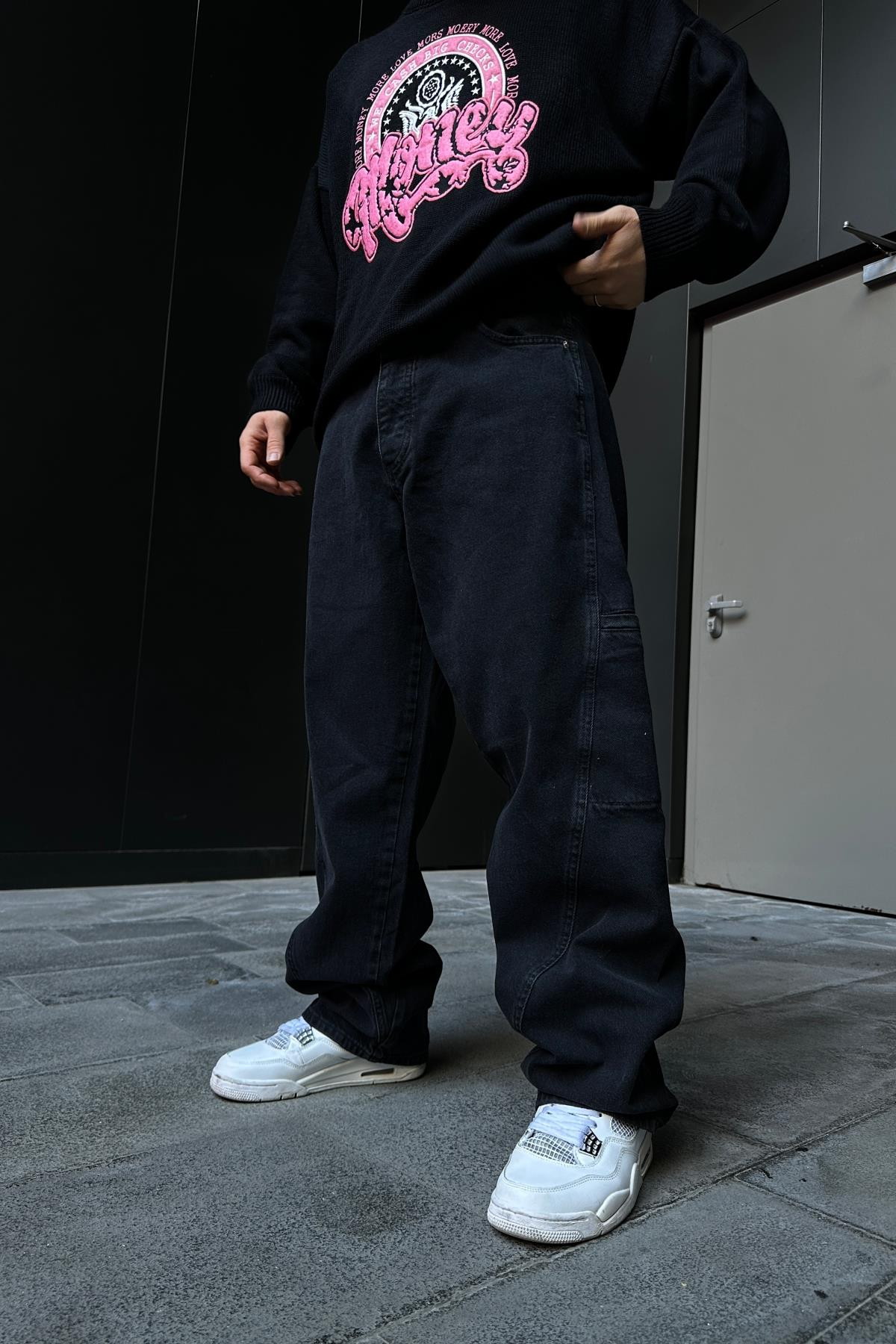 Dikiş Detay Siyah Jean Pantolon P855