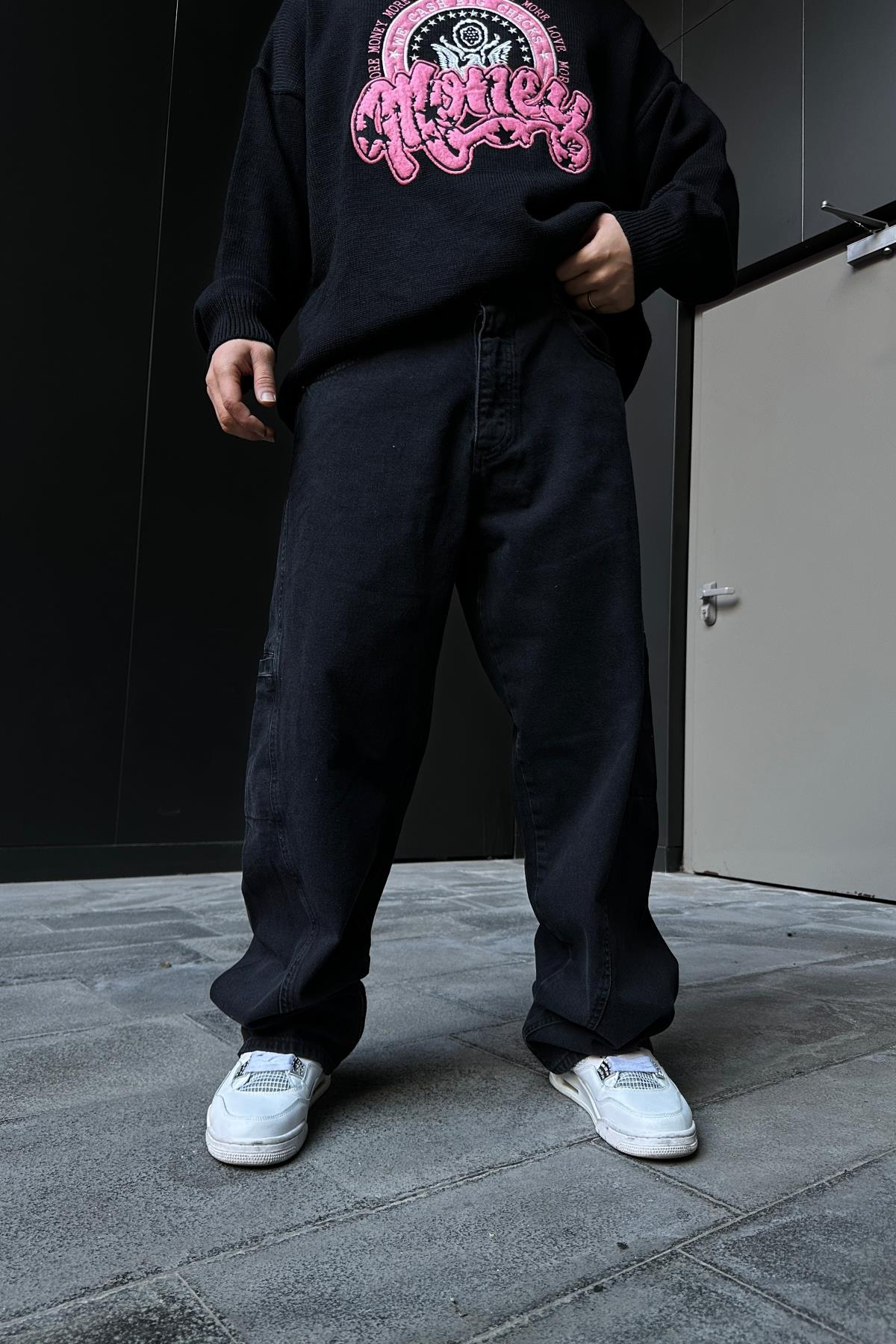Dikiş Detay Siyah Jean Pantolon P855