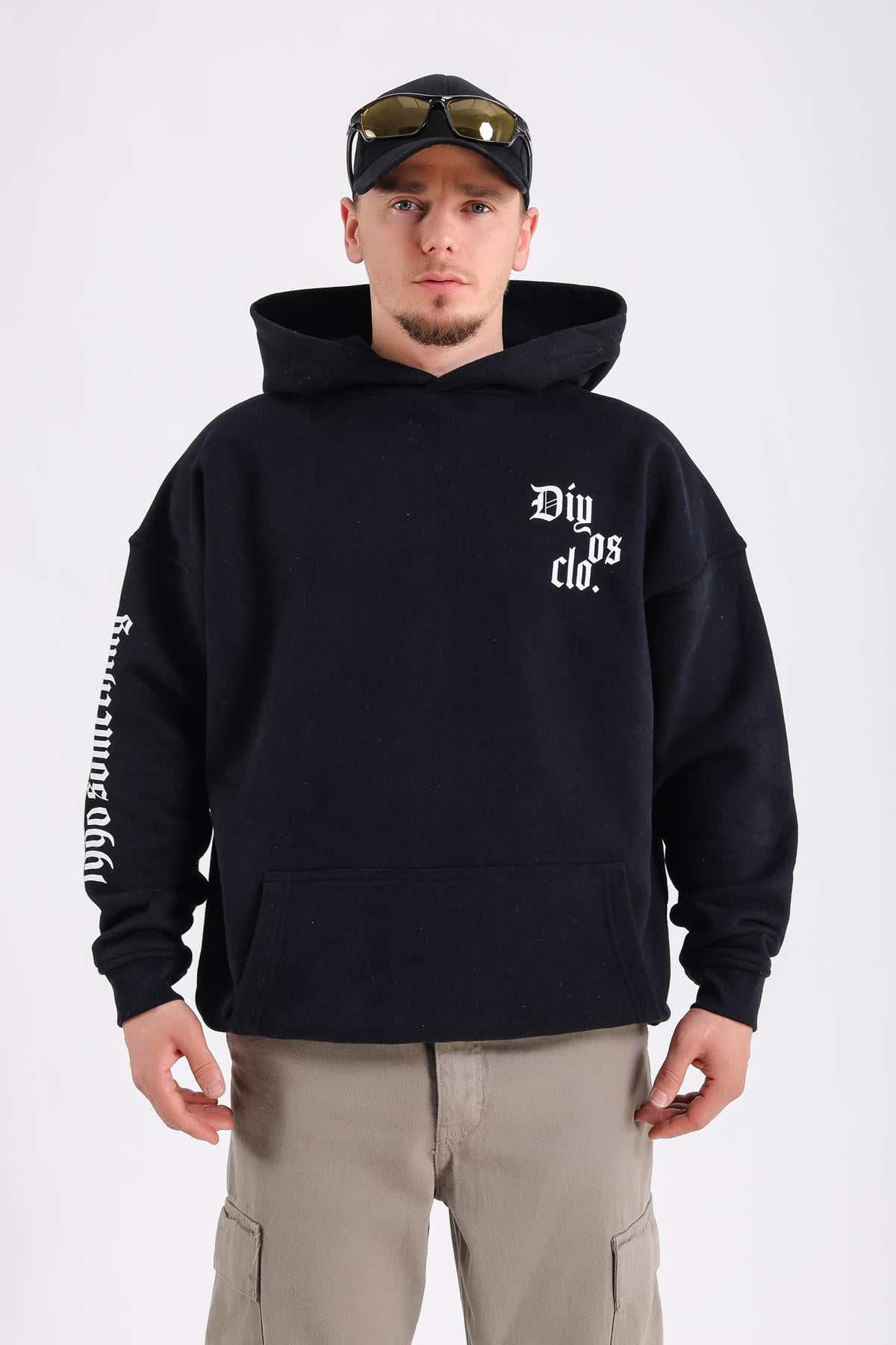 Diyos Baskılı Siyah Oversize Sweatshirt SW1198
