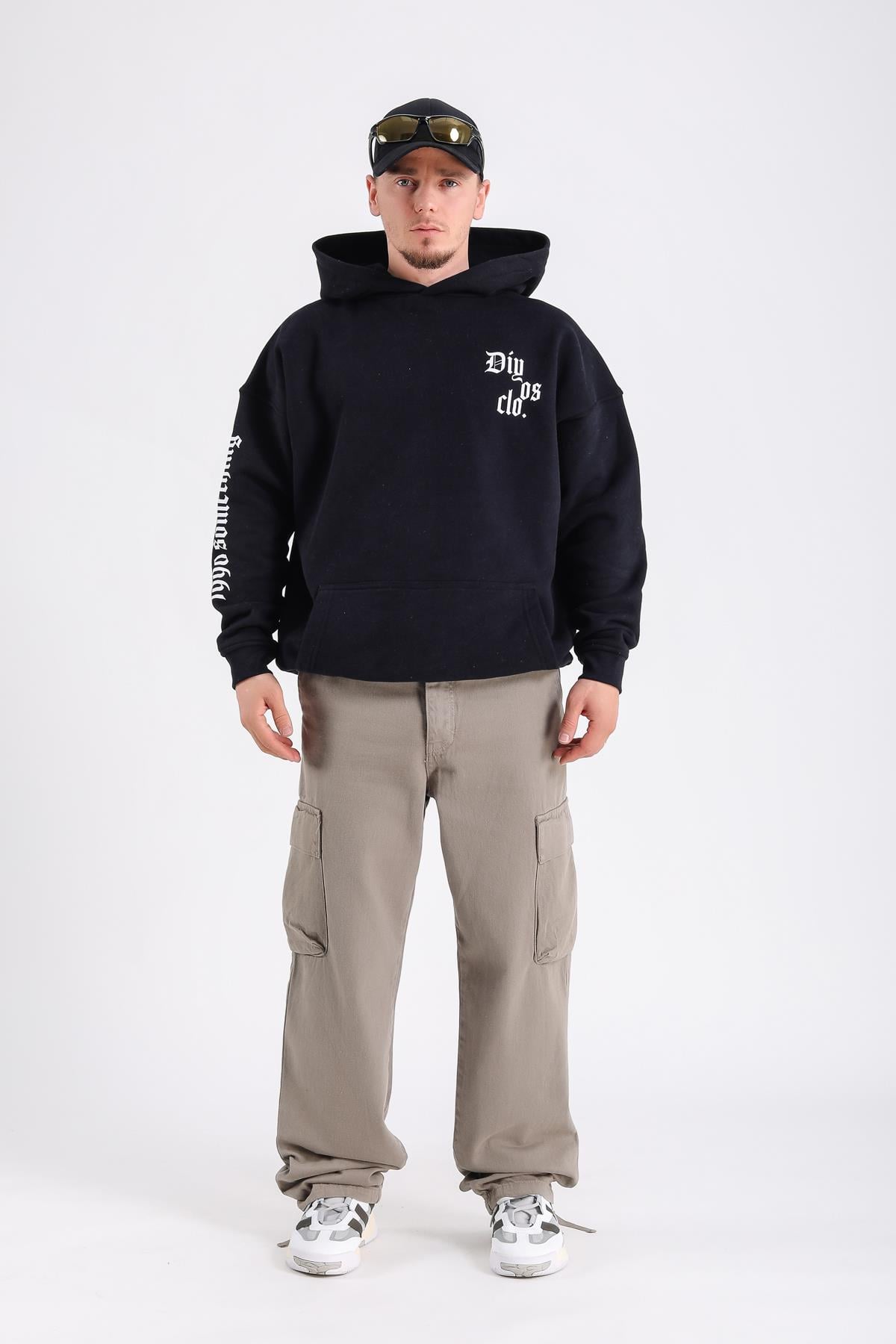 Diyos Baskılı Siyah Oversize Sweatshirt SW1198