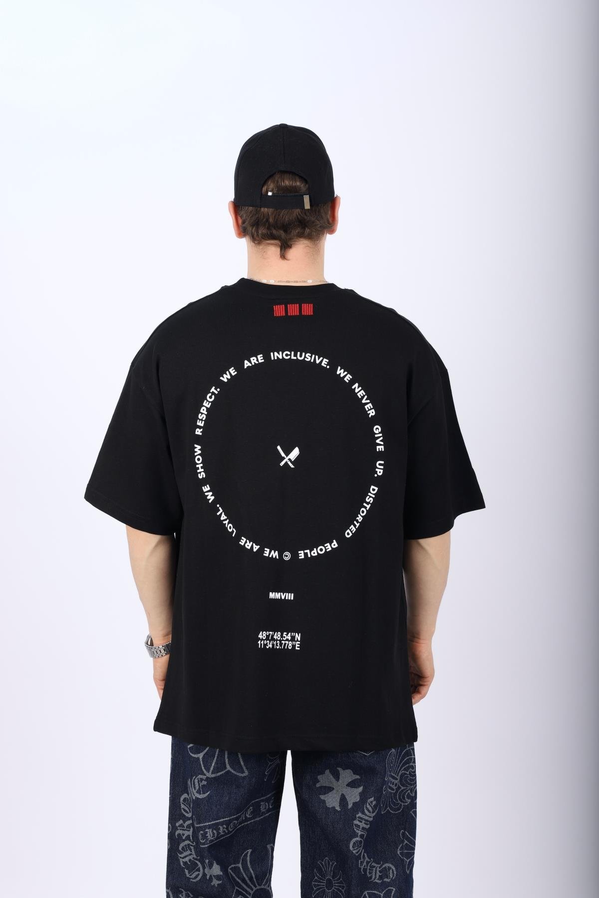Dpm Circle Baskılı Siyah Oversize Tshirt T998