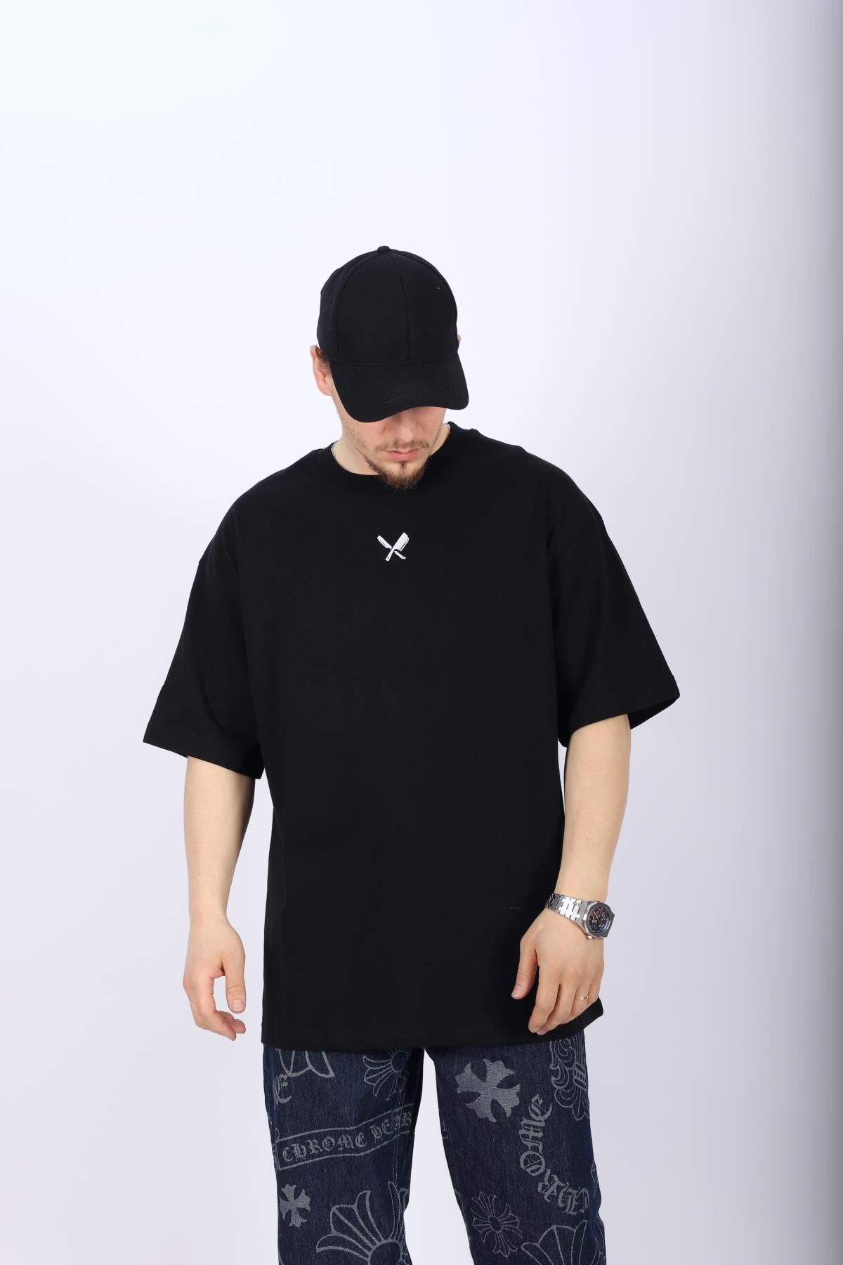 Dpm Circle Baskılı Siyah Oversize Tshirt T998