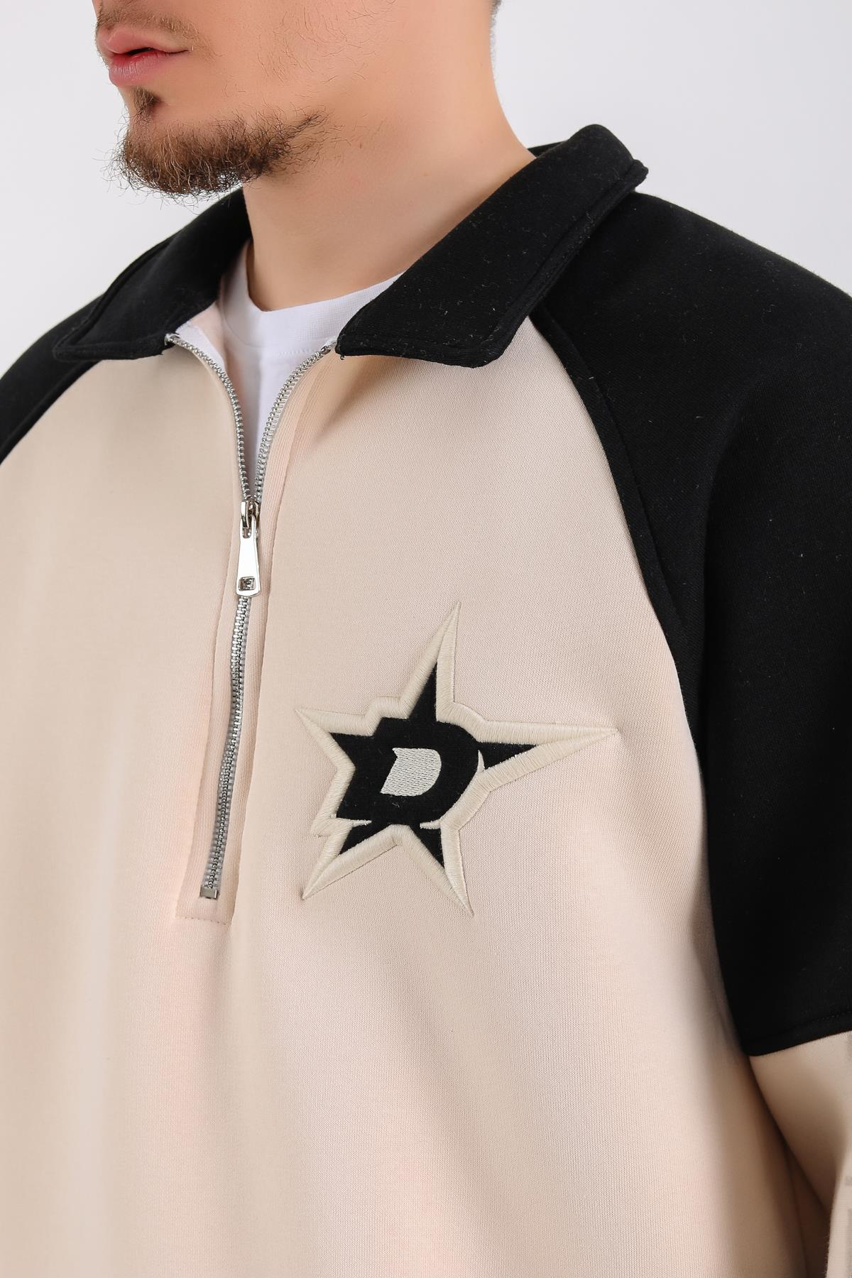 Dsh Krem Fermuar Polo Yaka Oversize Sweatshirt SW1188