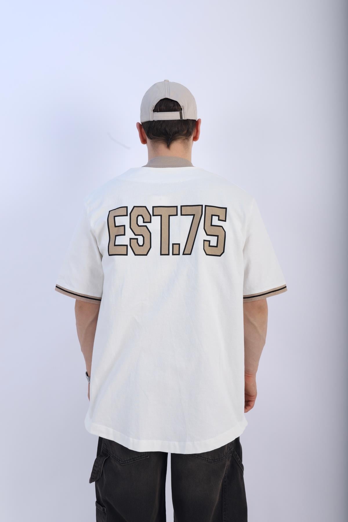 Düğmeli Krem Patch Detay Oversize Tshirt T932