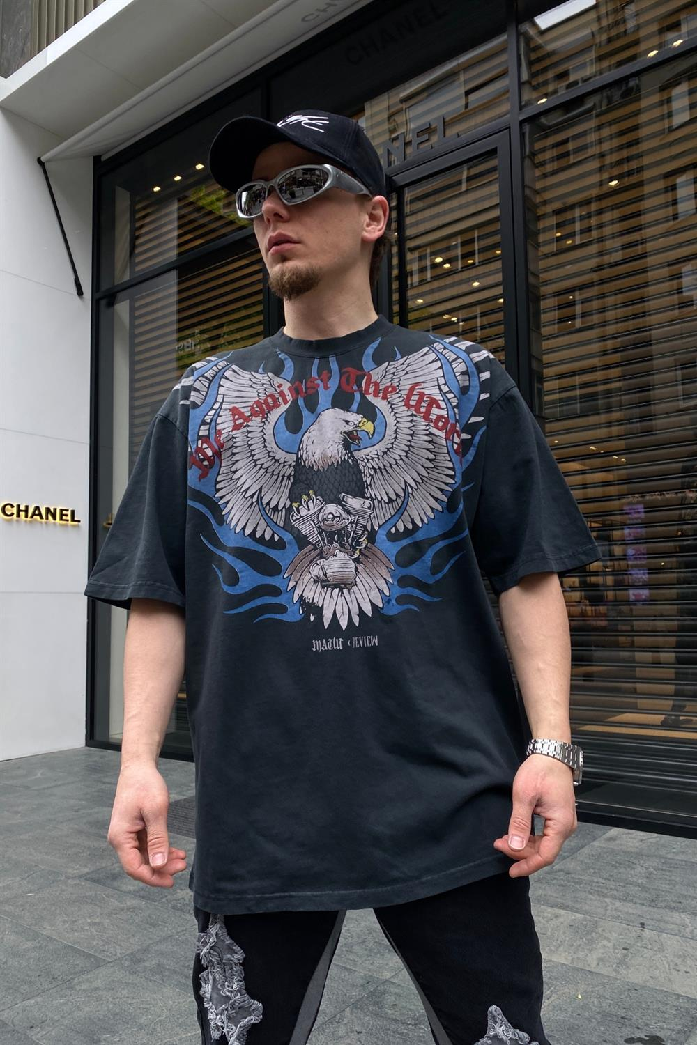 Eagle Baskılı Füme Oversize Tshirt T659