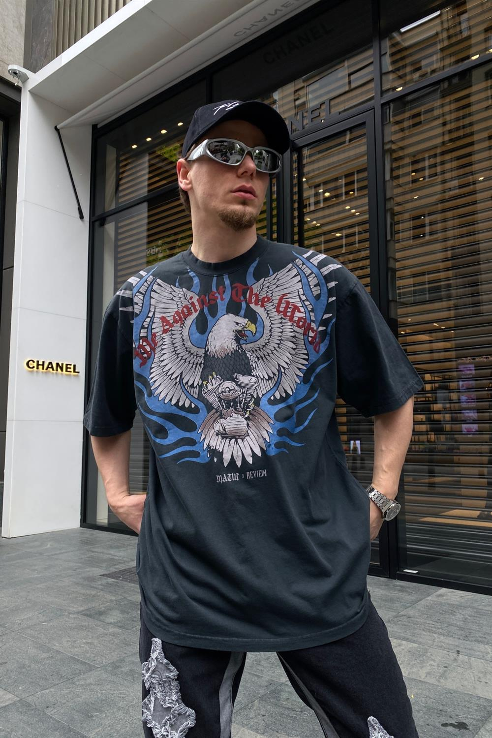 Eagle Baskılı Füme Oversize Tshirt T659