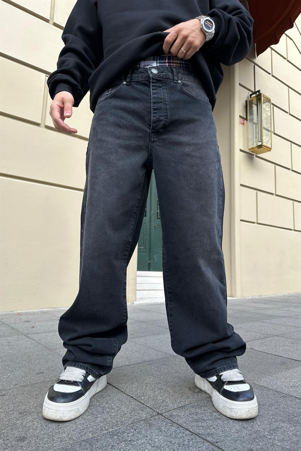 Ekose Detay Füme Jean Pantolon P780