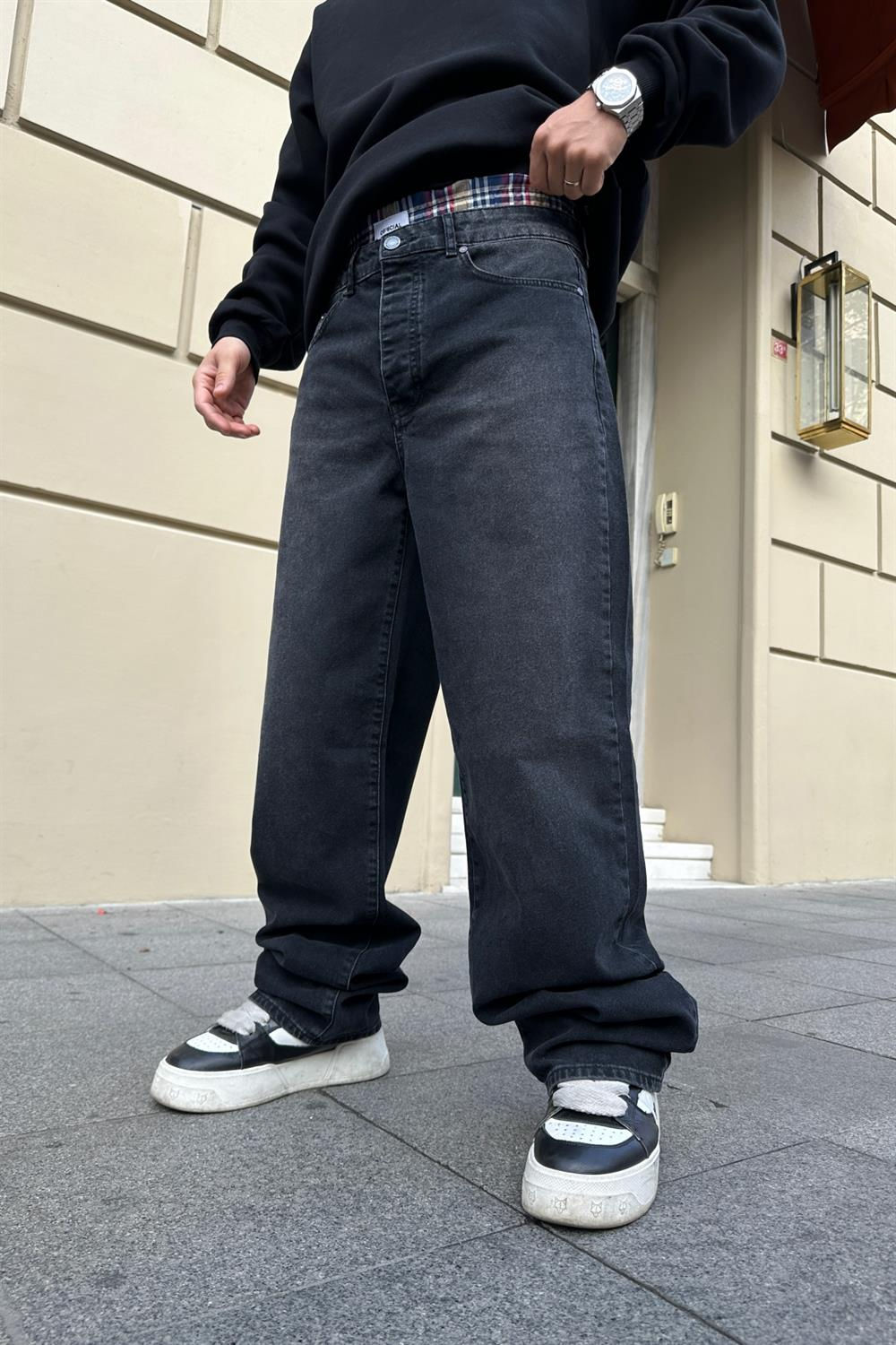 Ekose Detay Füme Jean Pantolon P780