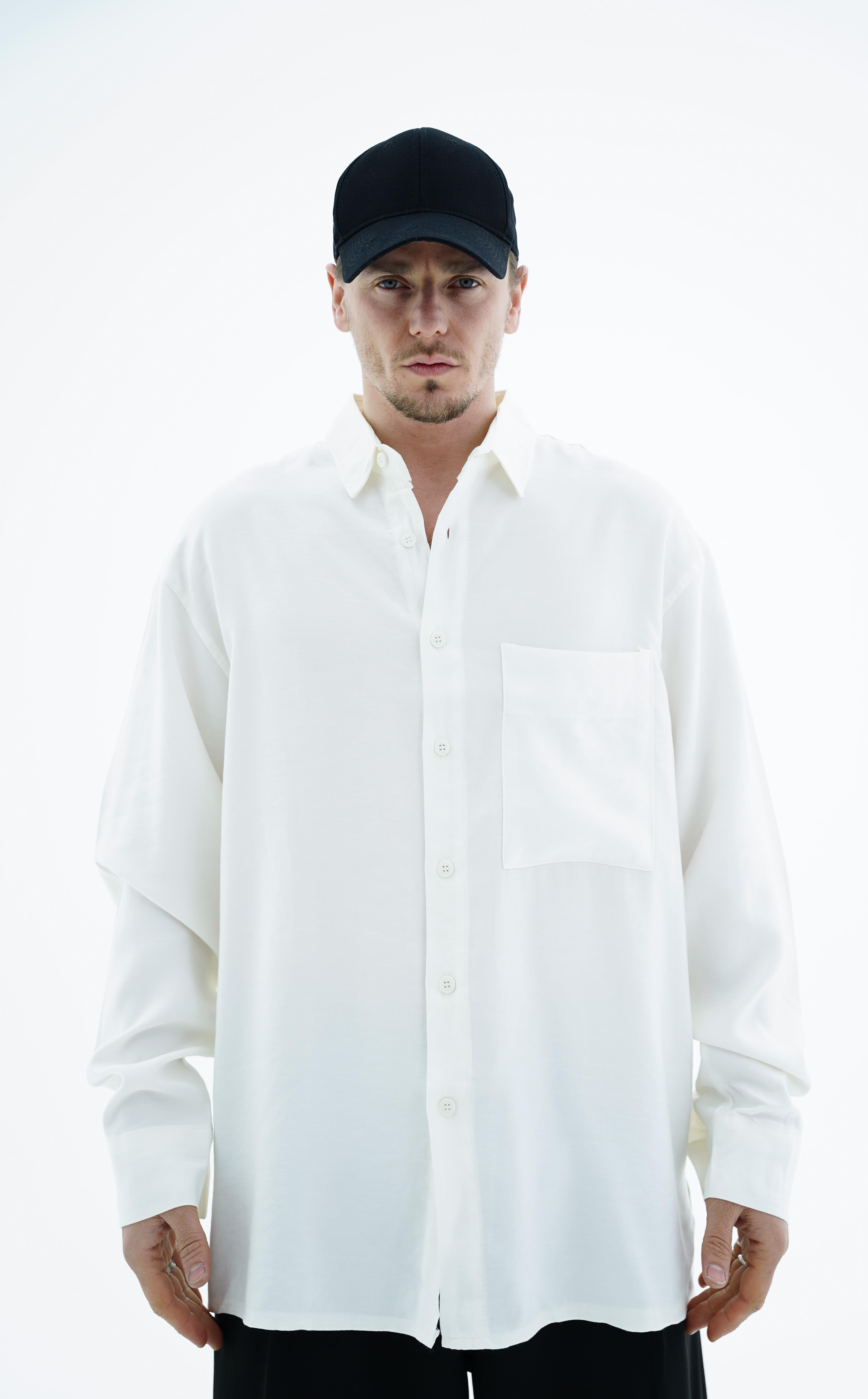Ekru Oversize İnce Kumaş Gömlek CT01 MRT1760