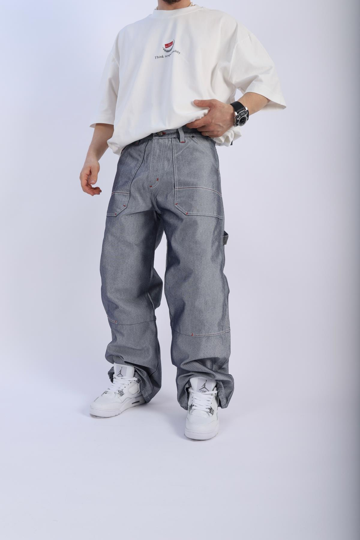 Emnm Special Gri Baggy Jean Pantolon P889