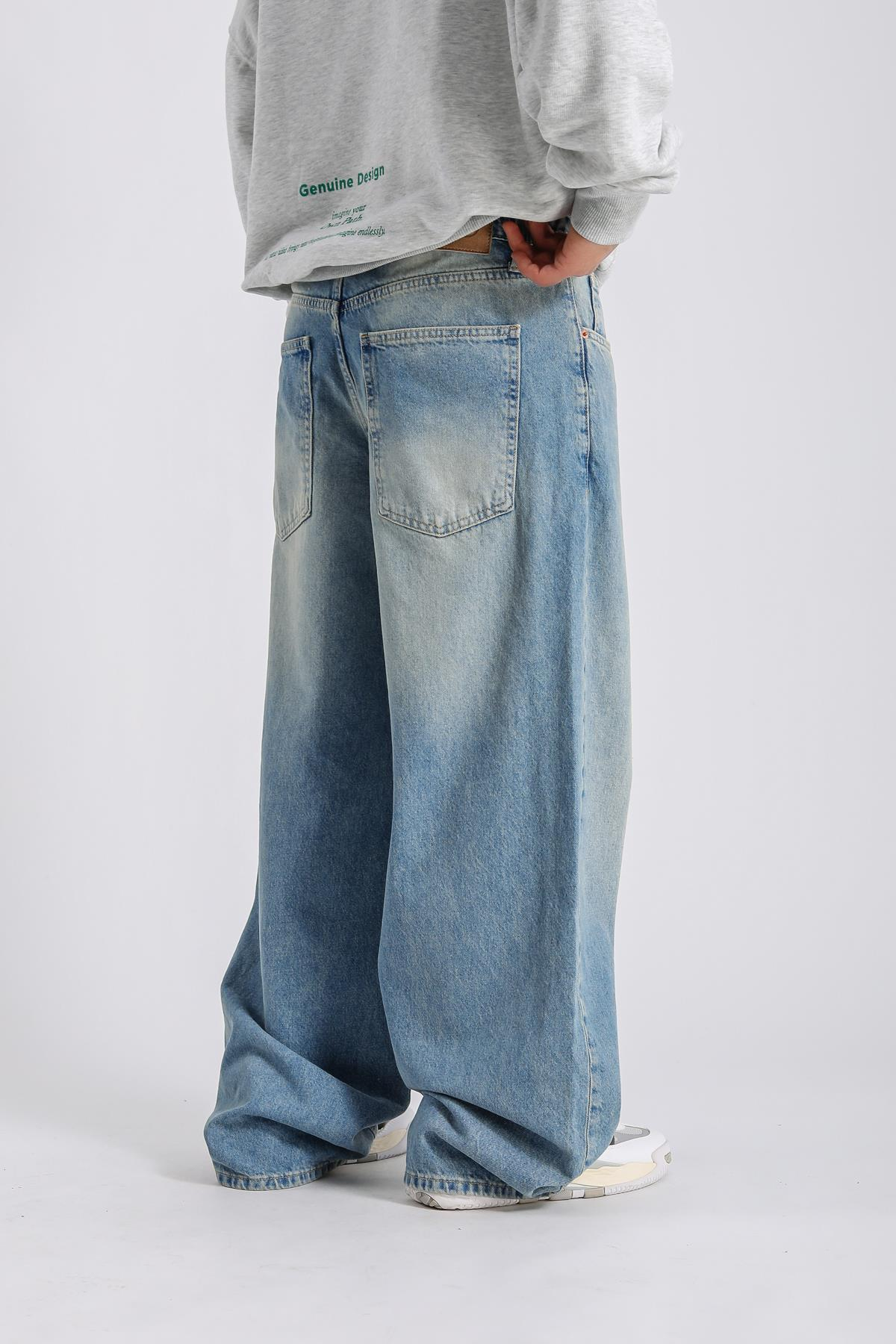 Eskitme Detay Mavi Baggy Jean Pantolon P982