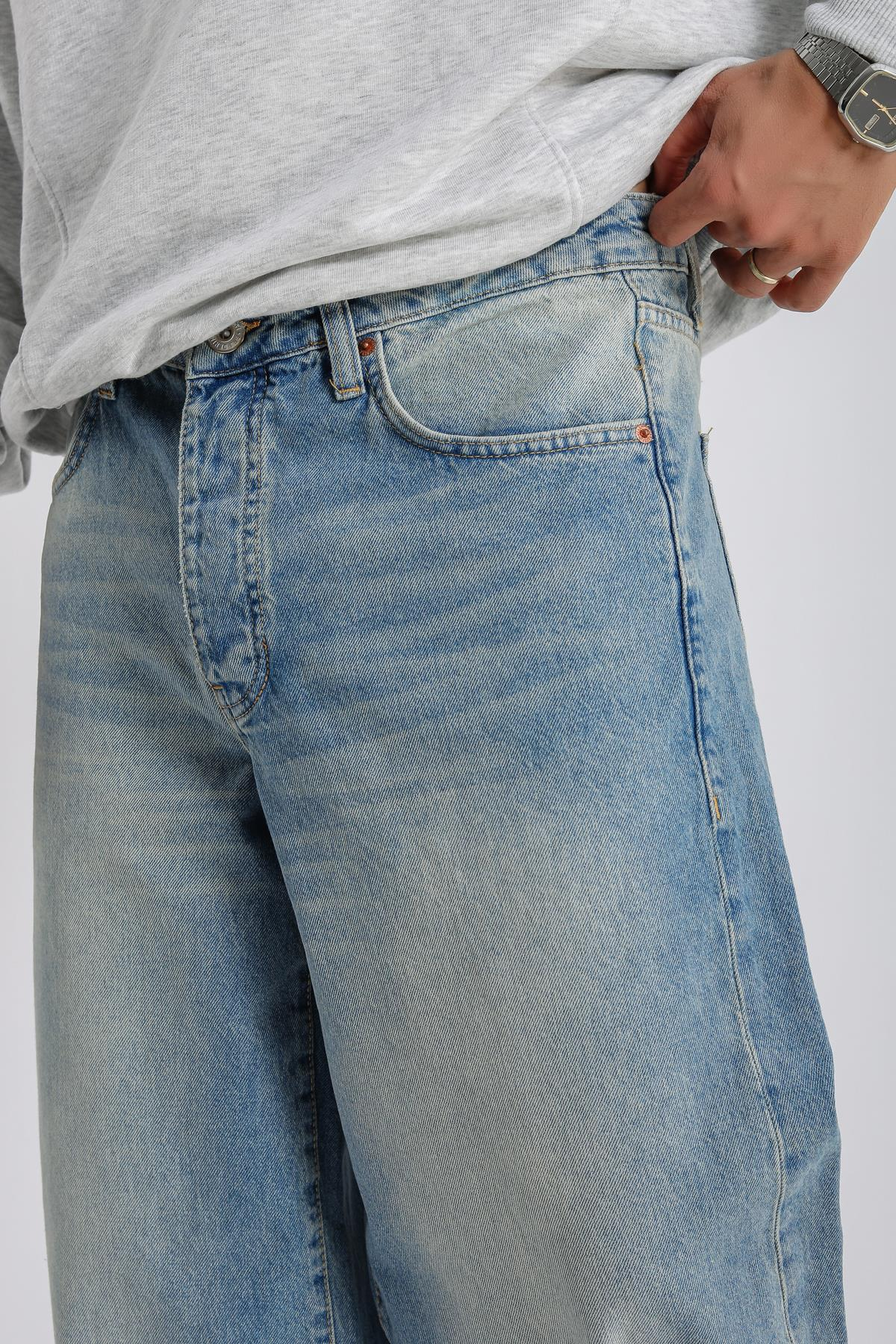 Eskitme Detay Mavi Baggy Jean Pantolon P982