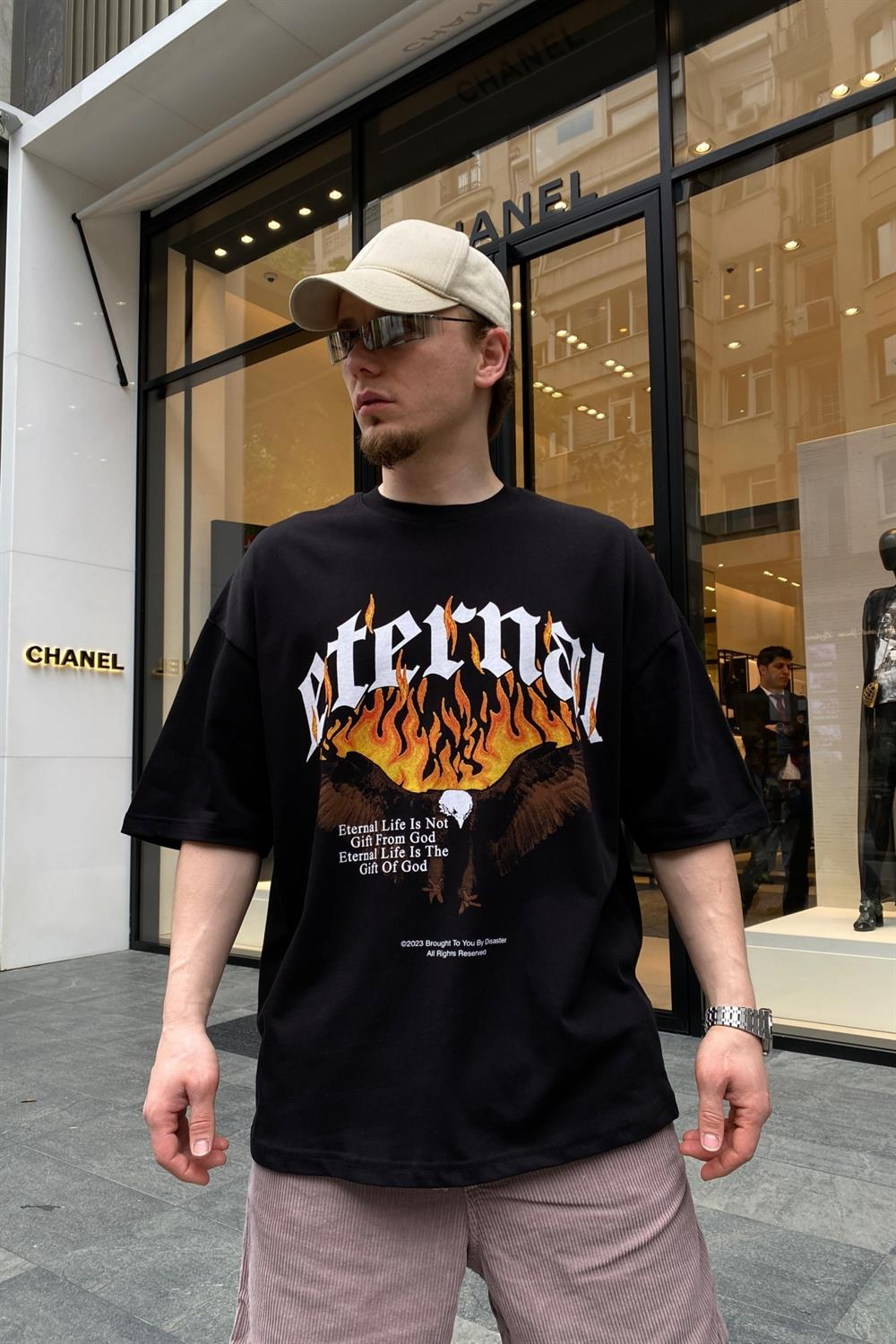 Eternal Baskılı Siyah Oversize Tshirt T664
