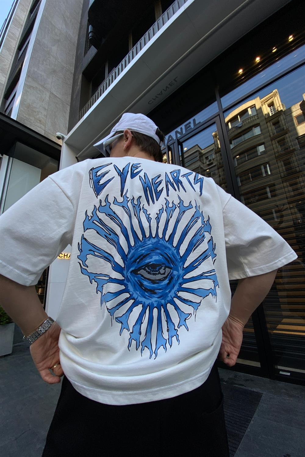 Eye Hearts Krem Baskılı Oversize Tshirt T628