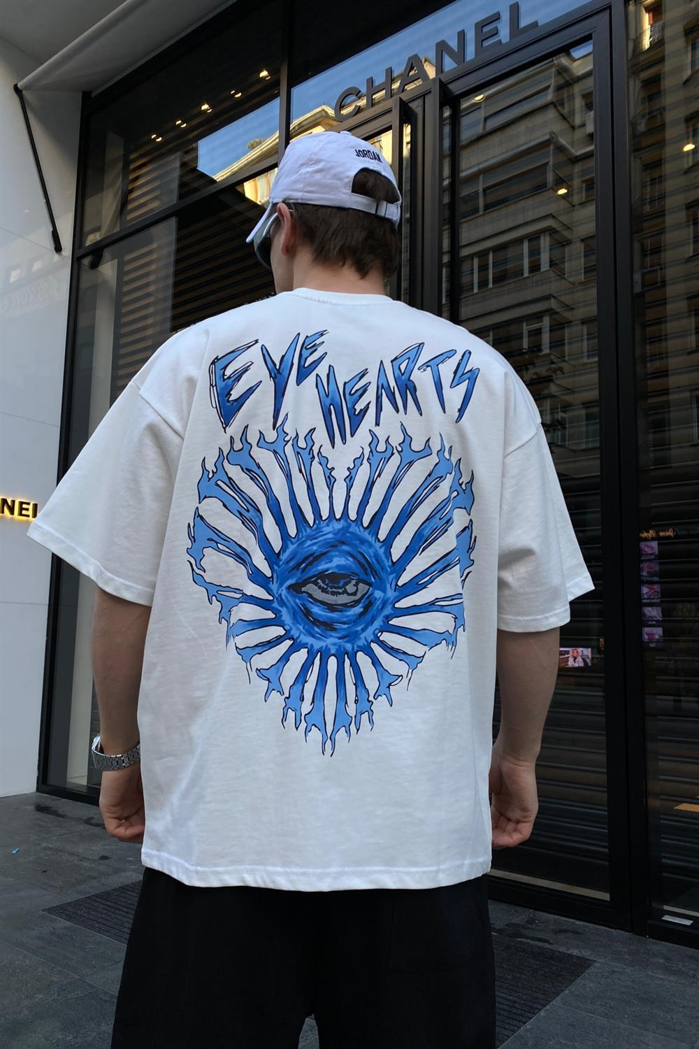 Eye Hearts Krem Baskılı Oversize Tshirt T628