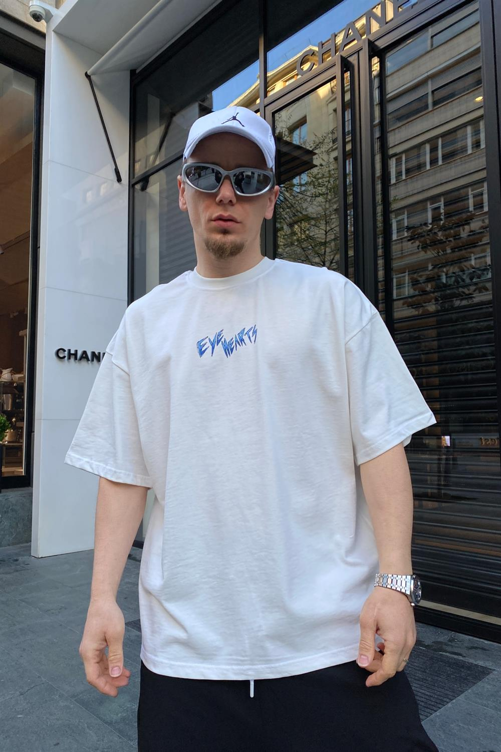 Eye Hearts Krem Baskılı Oversize Tshirt T628