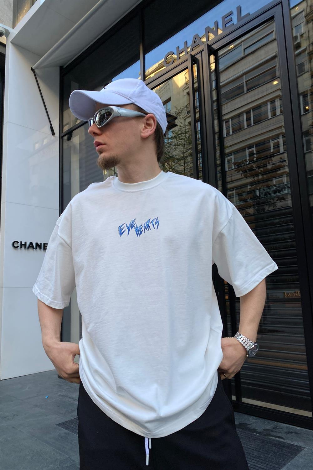 Eye Hearts Krem Baskılı Oversize Tshirt T628