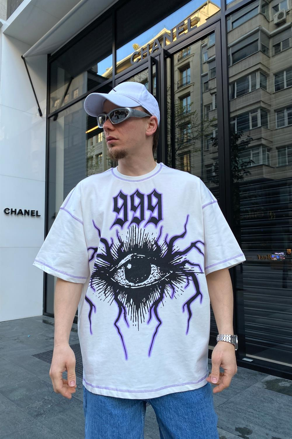 Eyez Baskılı Krem Oversize Tshirt T626