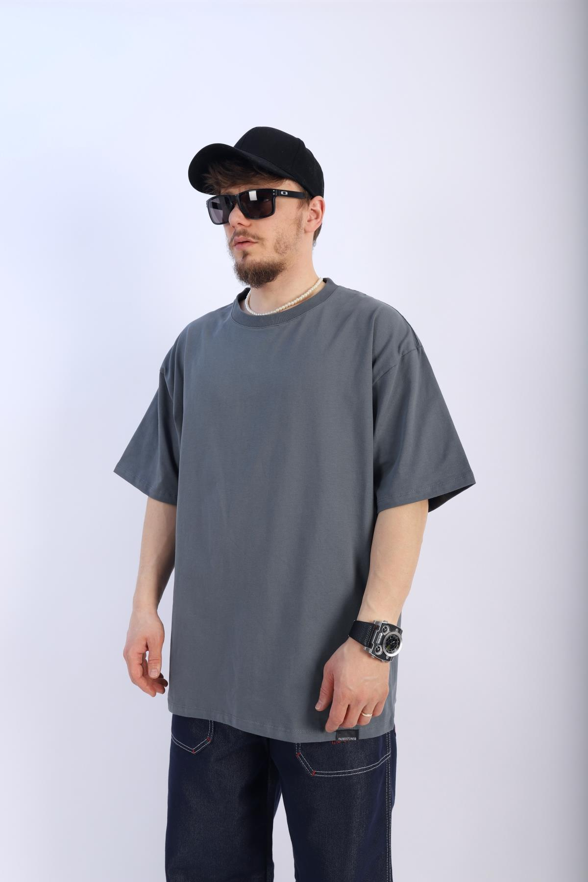 Faded Antrasit Oversize Basic Tshirt T915