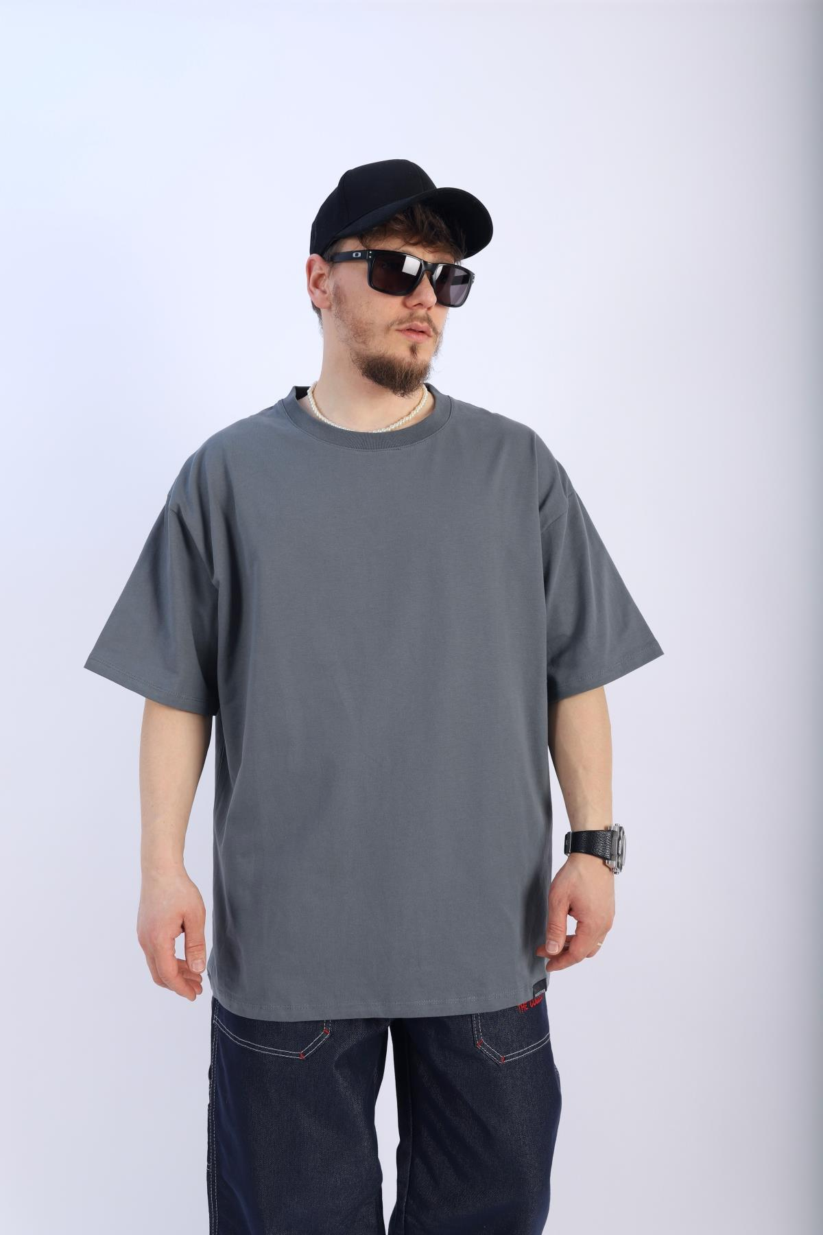 Faded Antrasit Oversize Basic Tshirt T915
