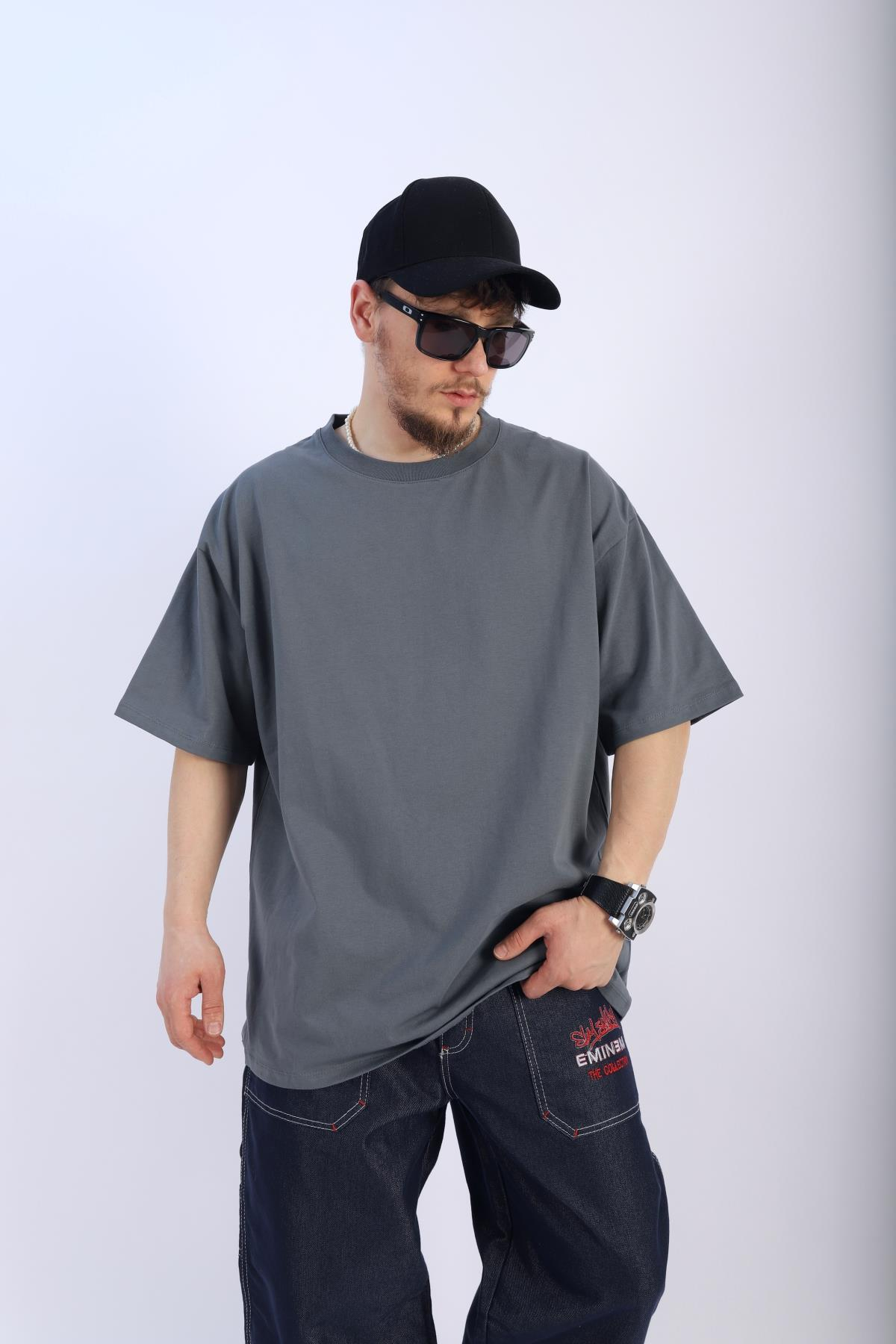 Faded Antrasit Oversize Basic Tshirt T915