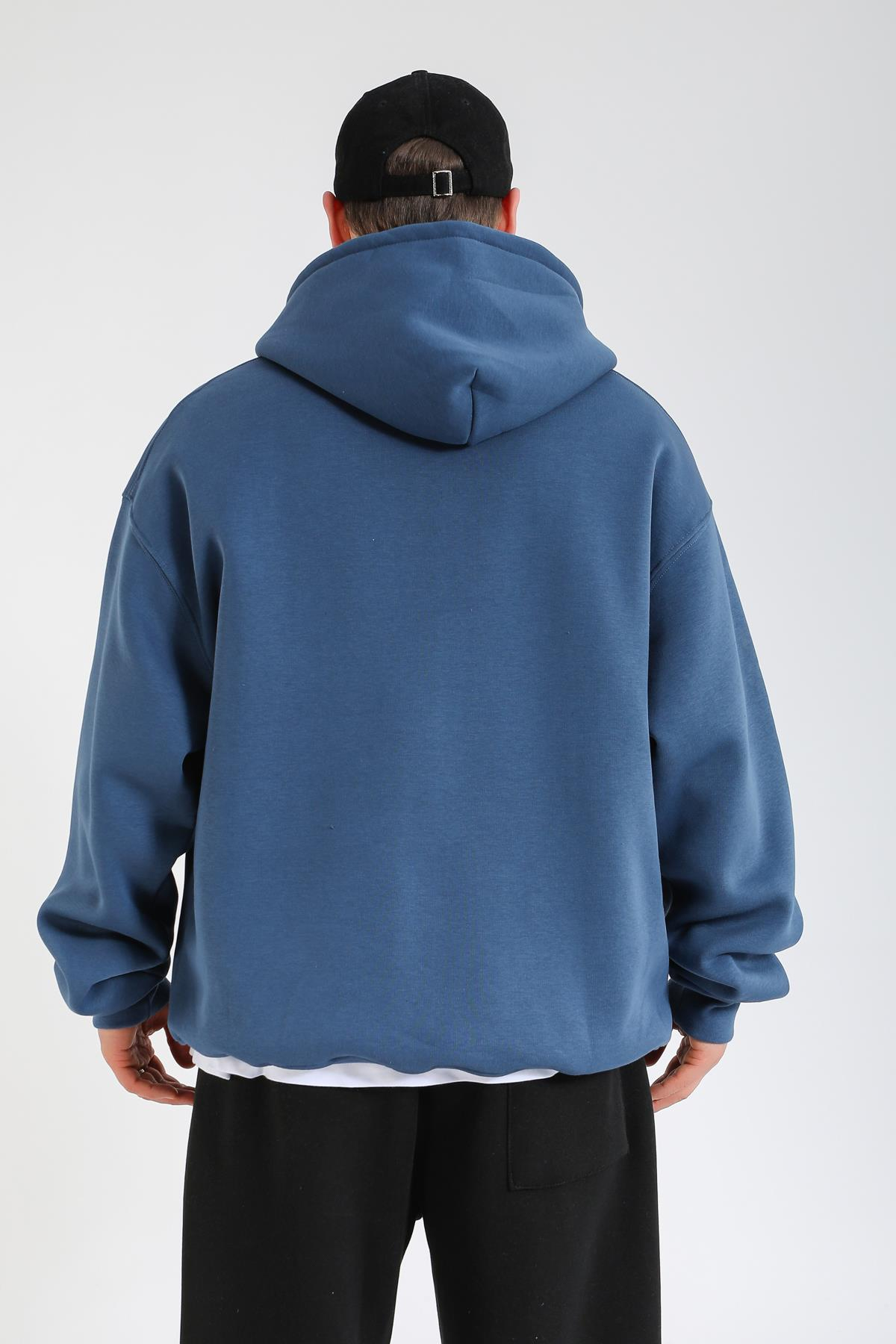 Faded Basic İndigo Oversize Hoodie SW1391