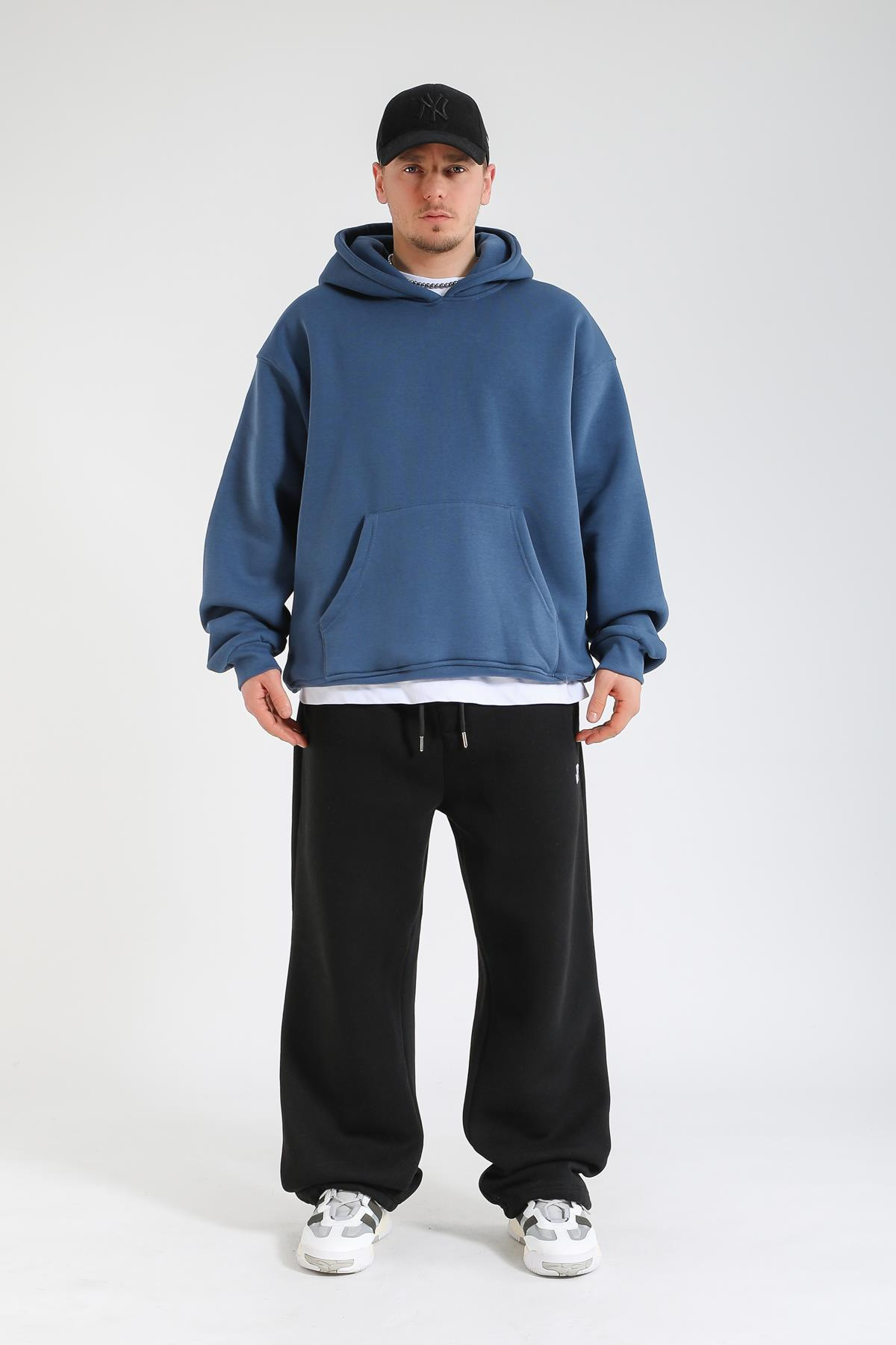 Faded Basic İndigo Oversize Hoodie SW1391