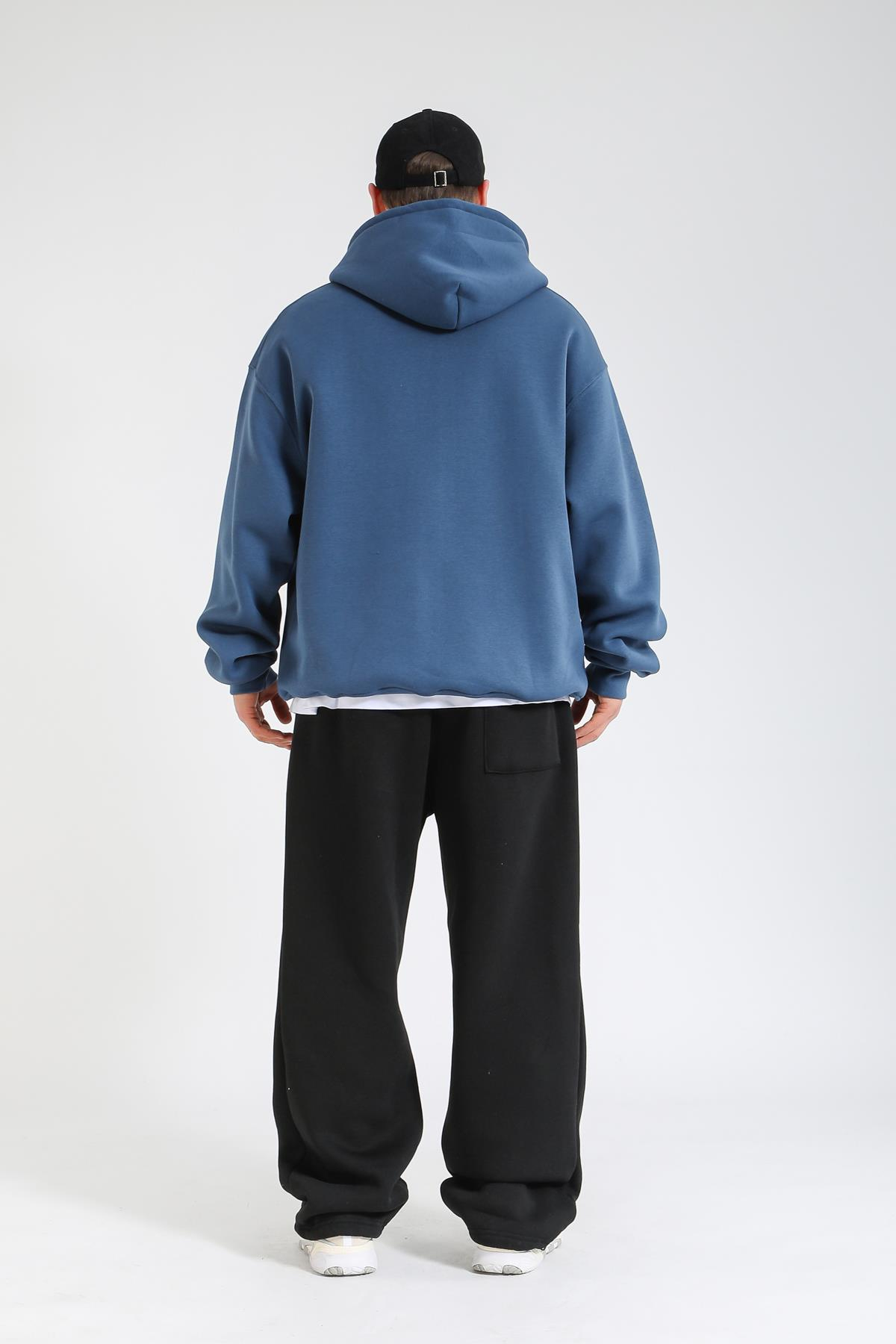 Faded Basic İndigo Oversize Hoodie SW1391