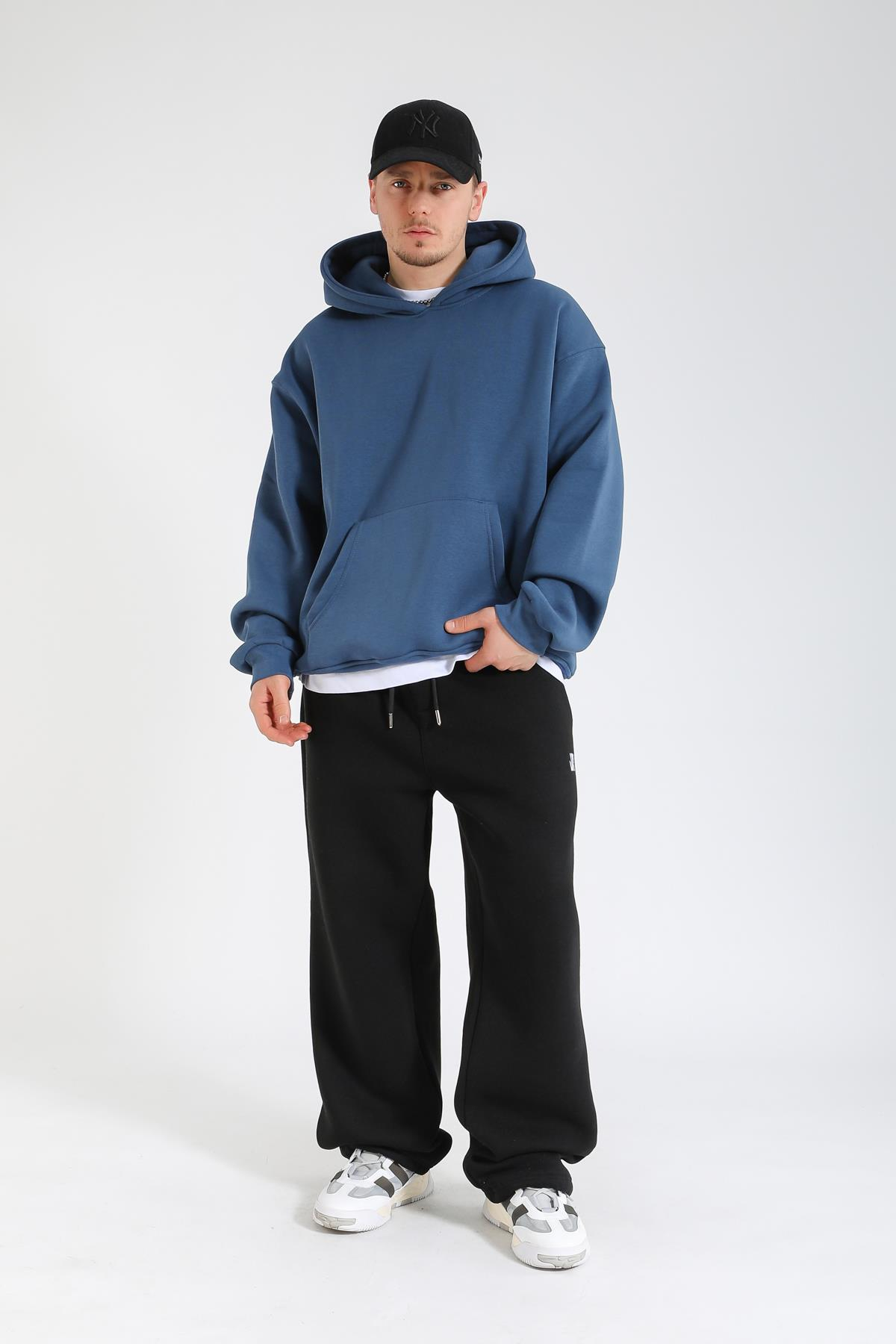 Faded Basic İndigo Oversize Hoodie SW1391