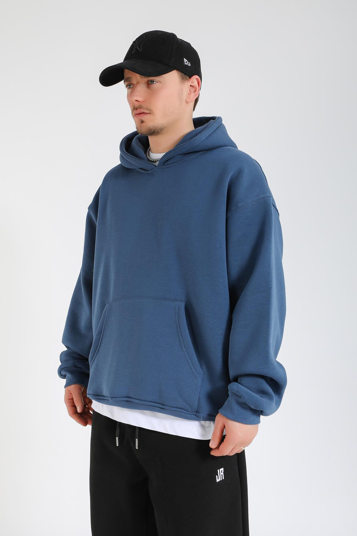 Faded Basic İndigo Oversize Hoodie SW1391
