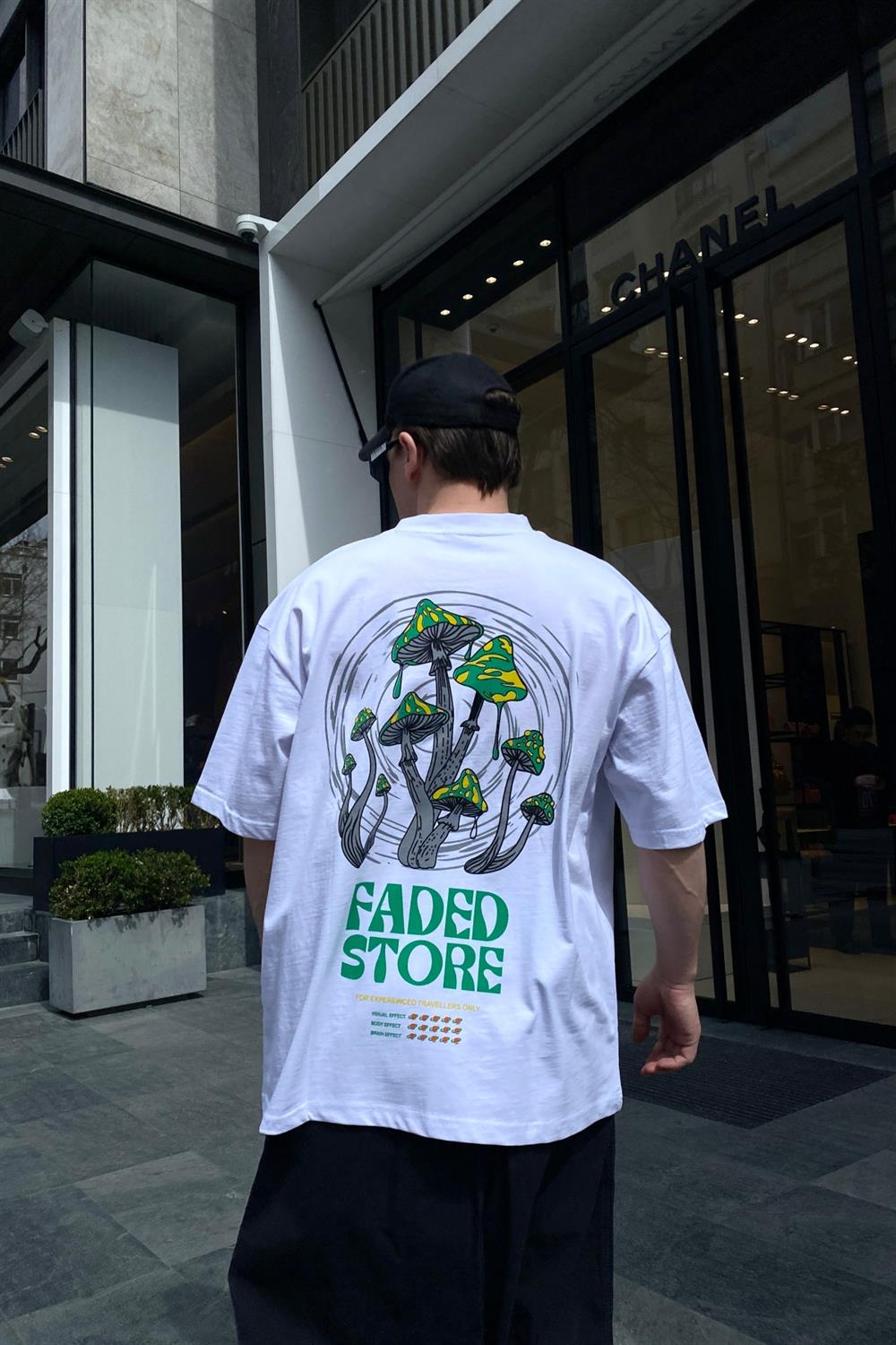 Faded Baskılı Beyaz Oversize Tshirt T562