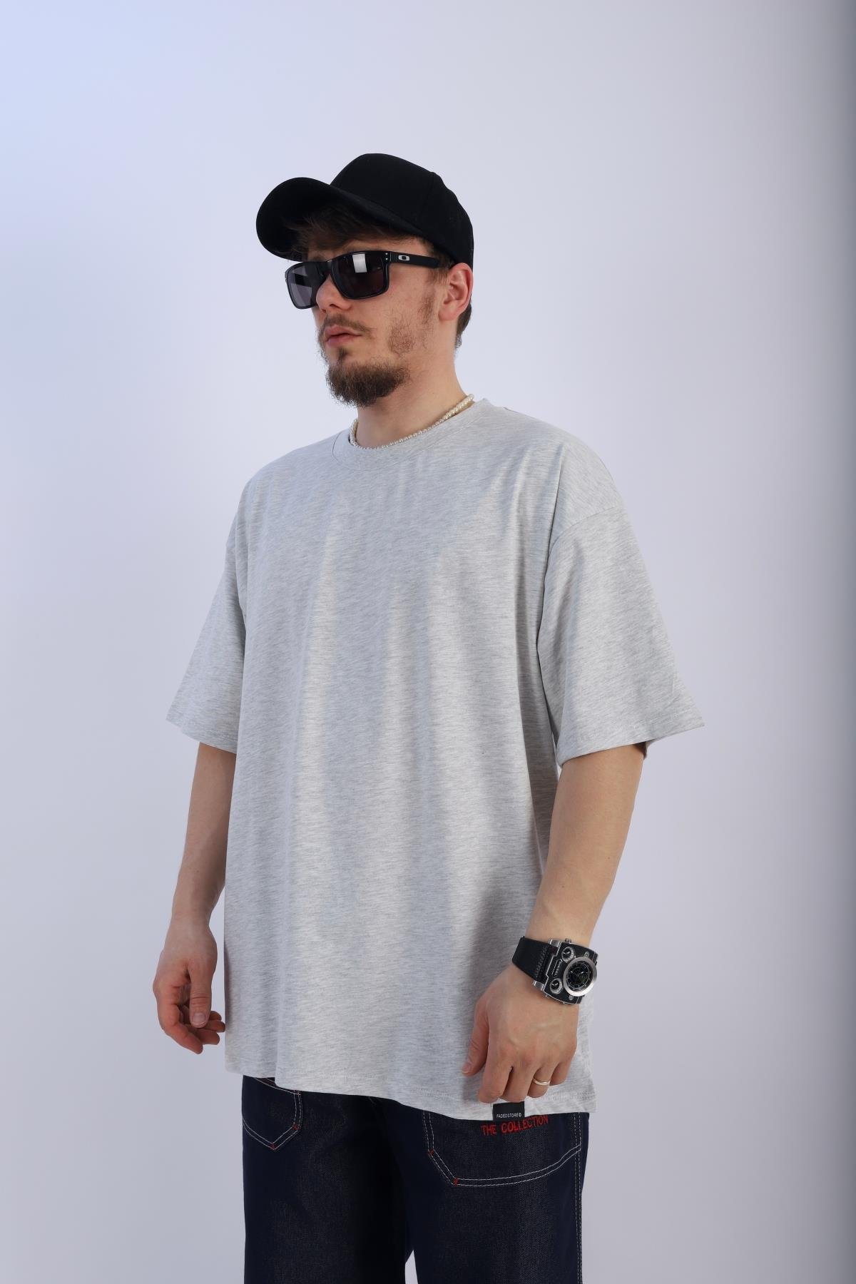 Faded Gri Oversize Basic Tshirt T912